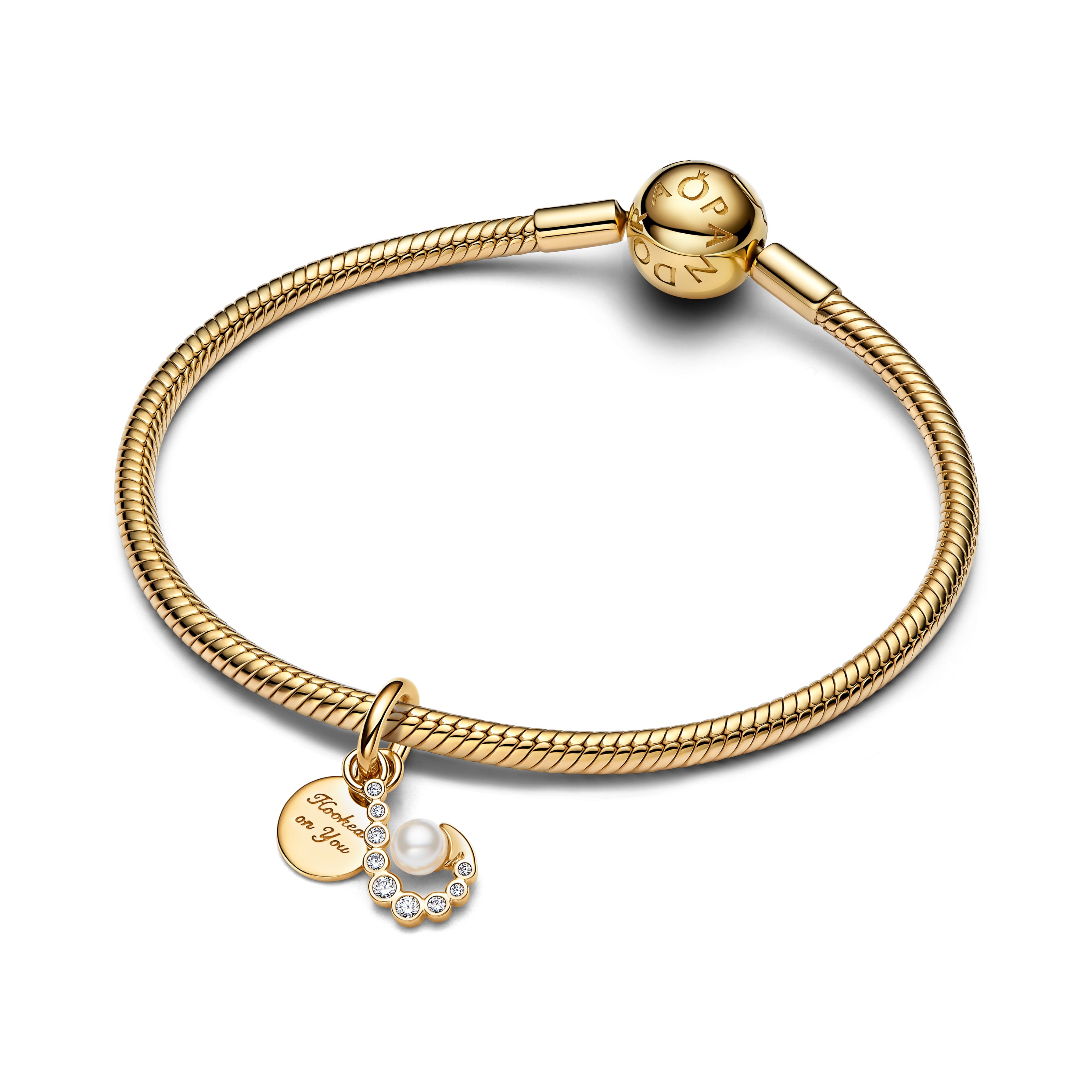 Hook 14K Gold-Plated Double Dangle With White Lacquered Artificial Pearl And Clear Cubic Zirconia