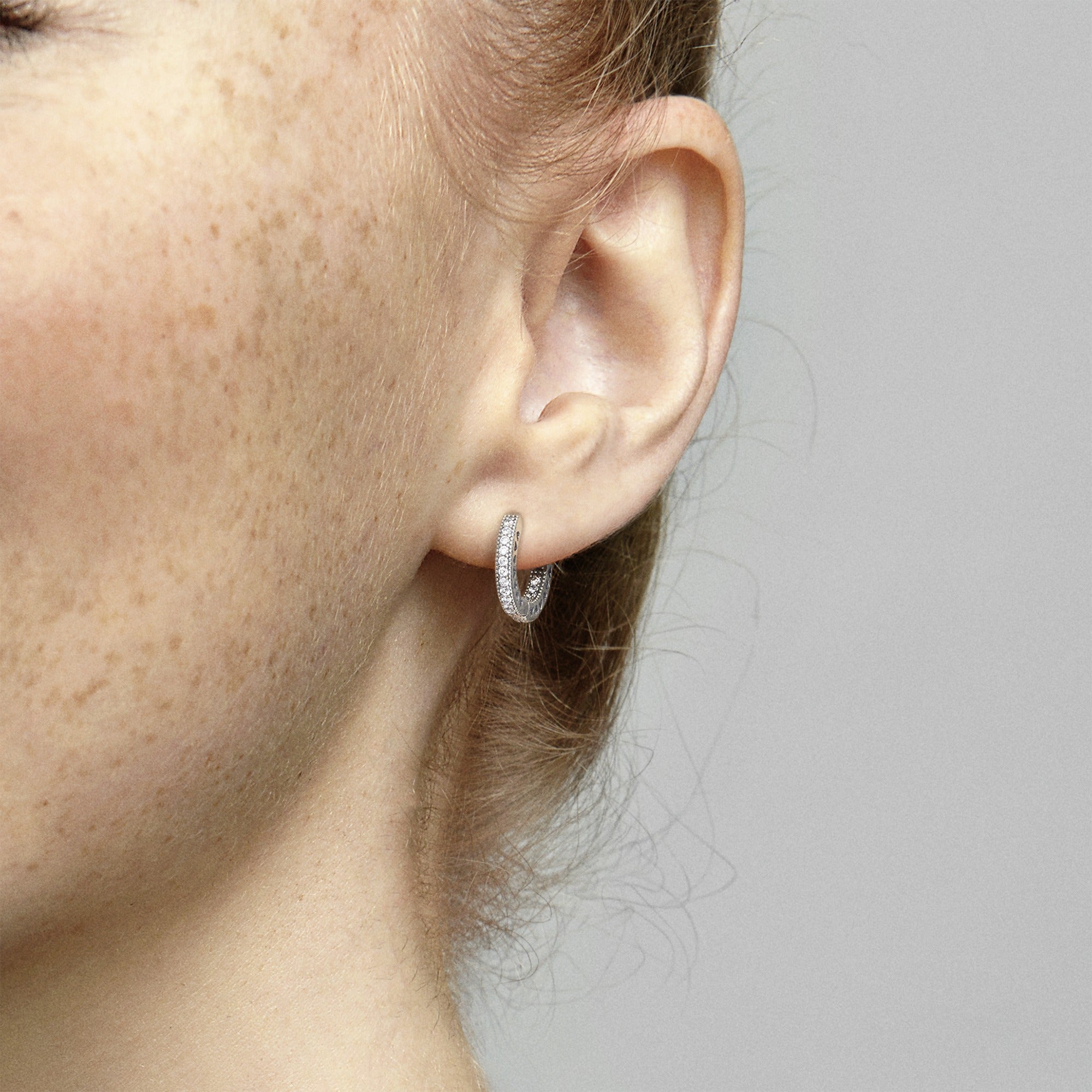 Hoop Silver Earrings With Clear Cubic Zirconia, 15 Mm