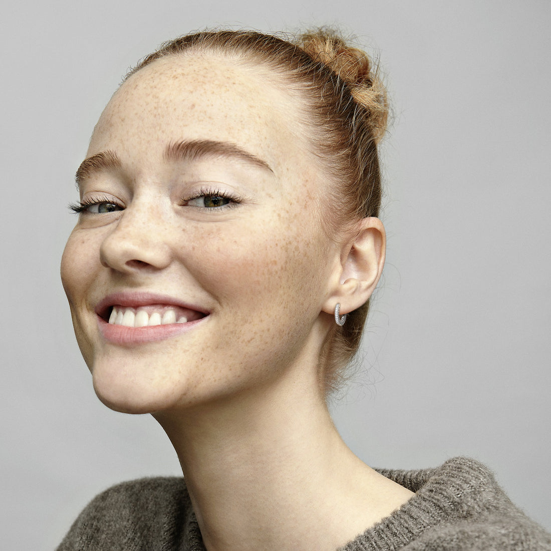 Hoop Silver Earrings With Clear Cubic Zirconia, 15 Mm