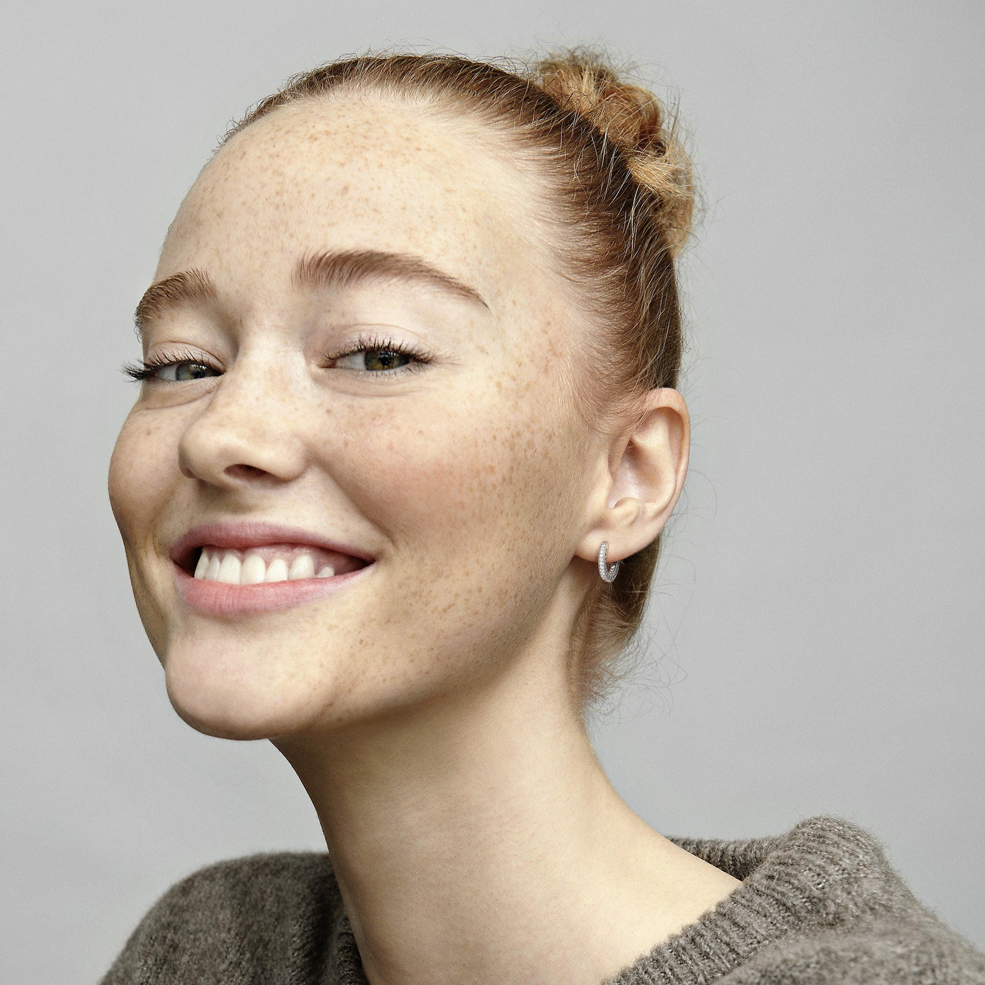 Hoop Silver Earrings With Clear Cubic Zirconia, 15 Mm