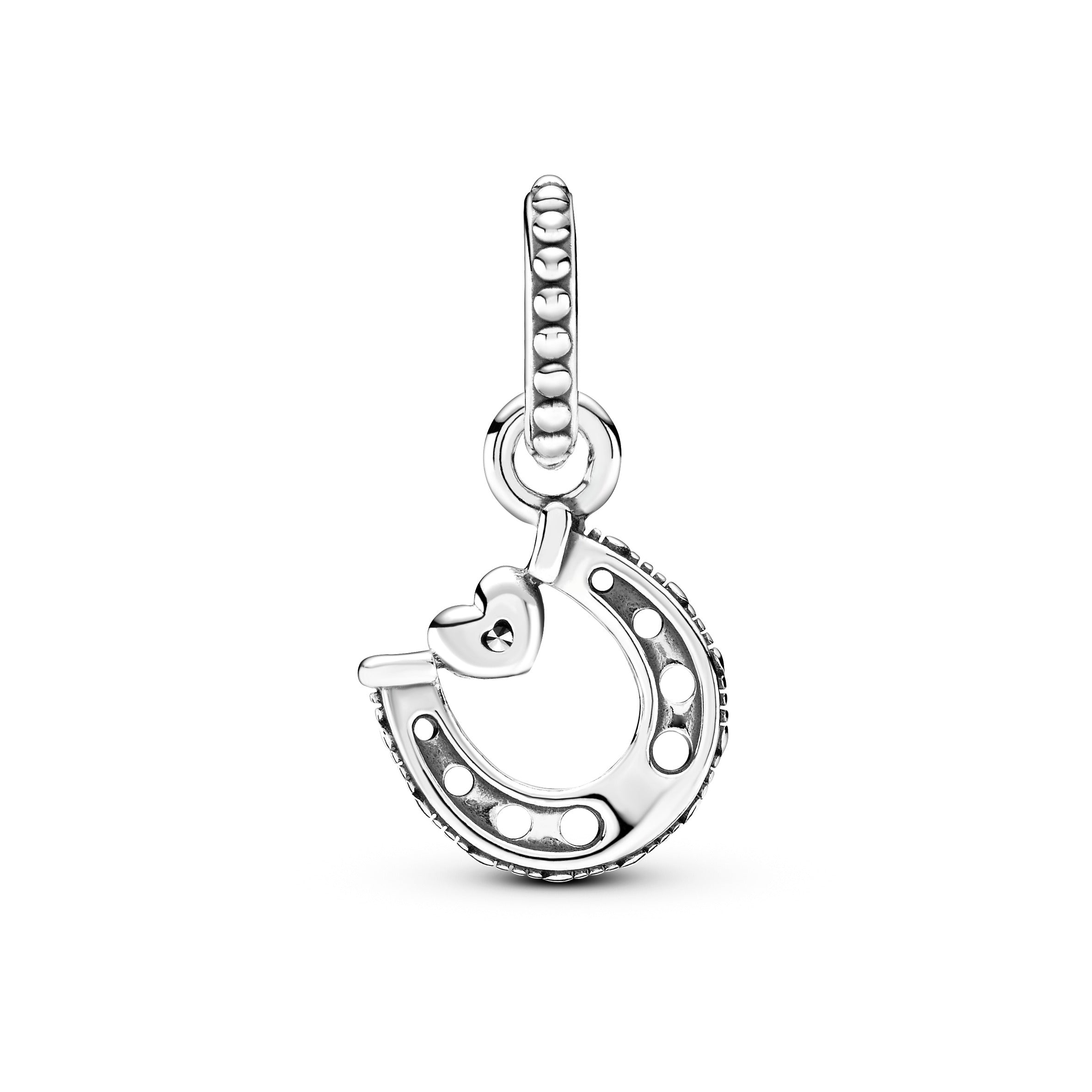 Horseshoe And Heart Sterling Silver Dangle With Clear Cubic Zirconia