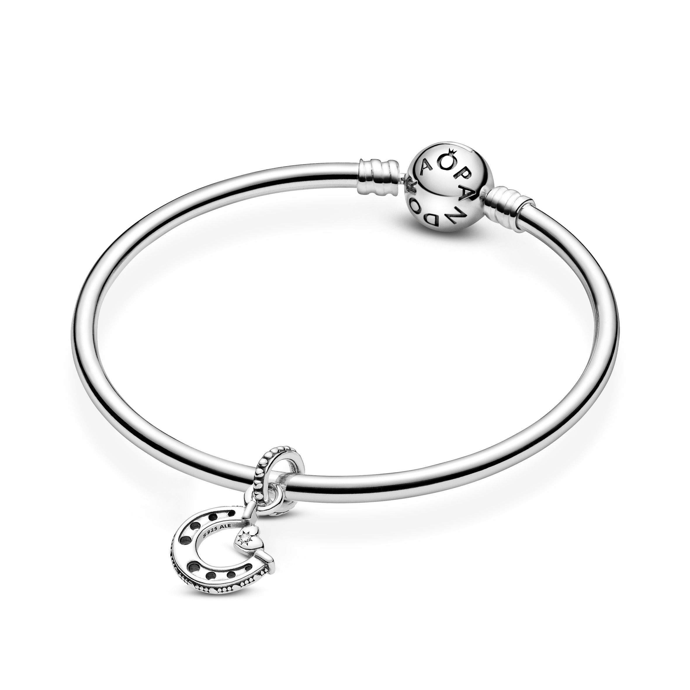 Horseshoe And Heart Sterling Silver Dangle With Clear Cubic Zirconia