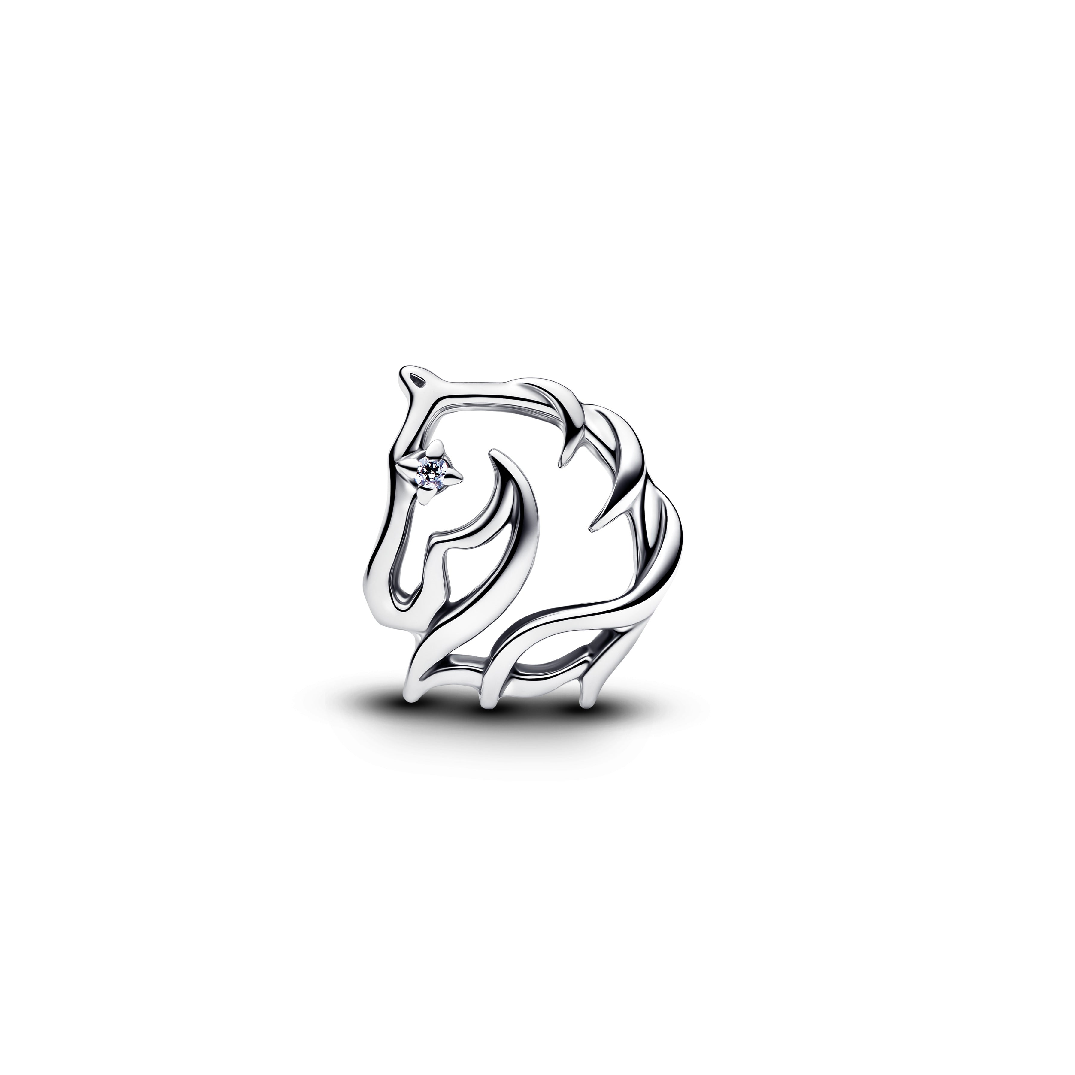 Horse Sterling Silver Charm With Clear Cubic Zirconia