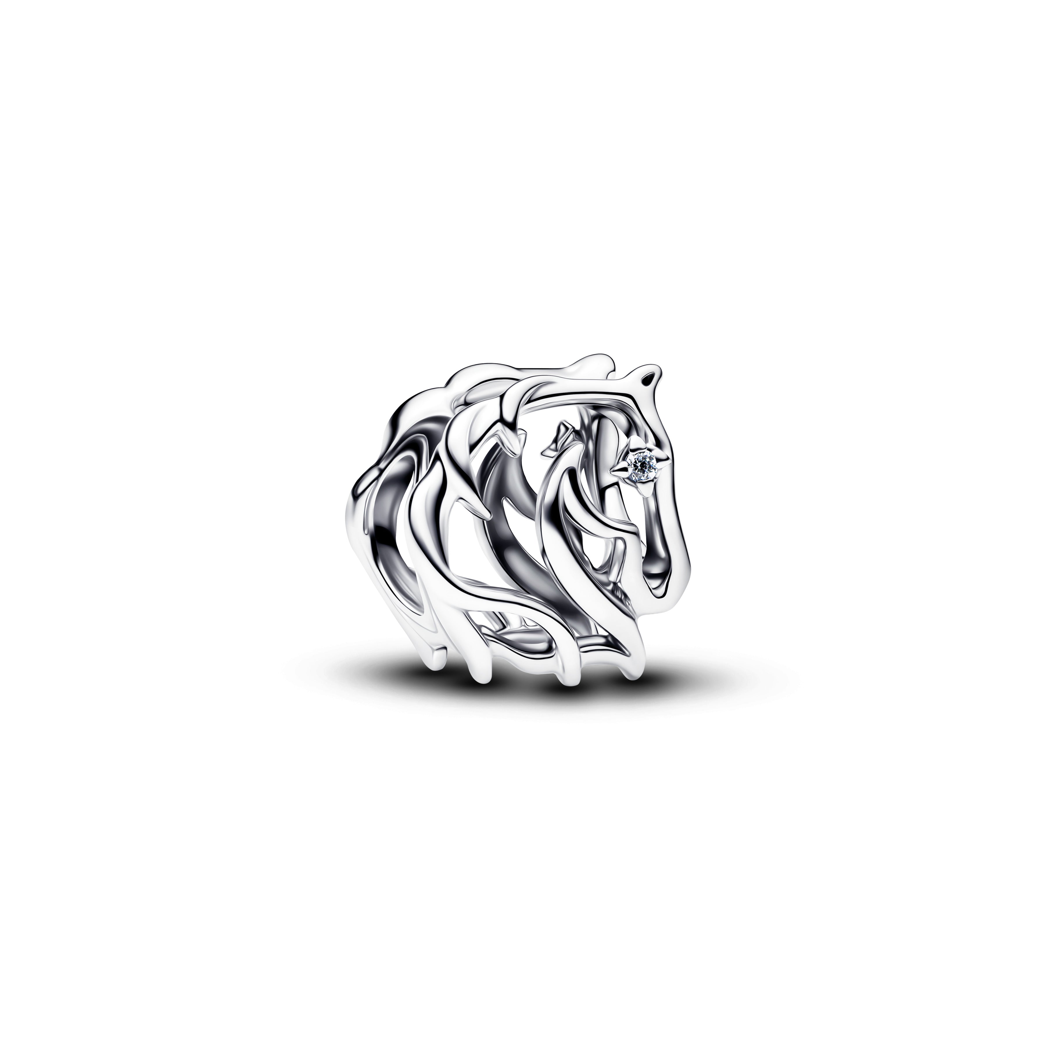 Horse Sterling Silver Charm With Clear Cubic Zirconia