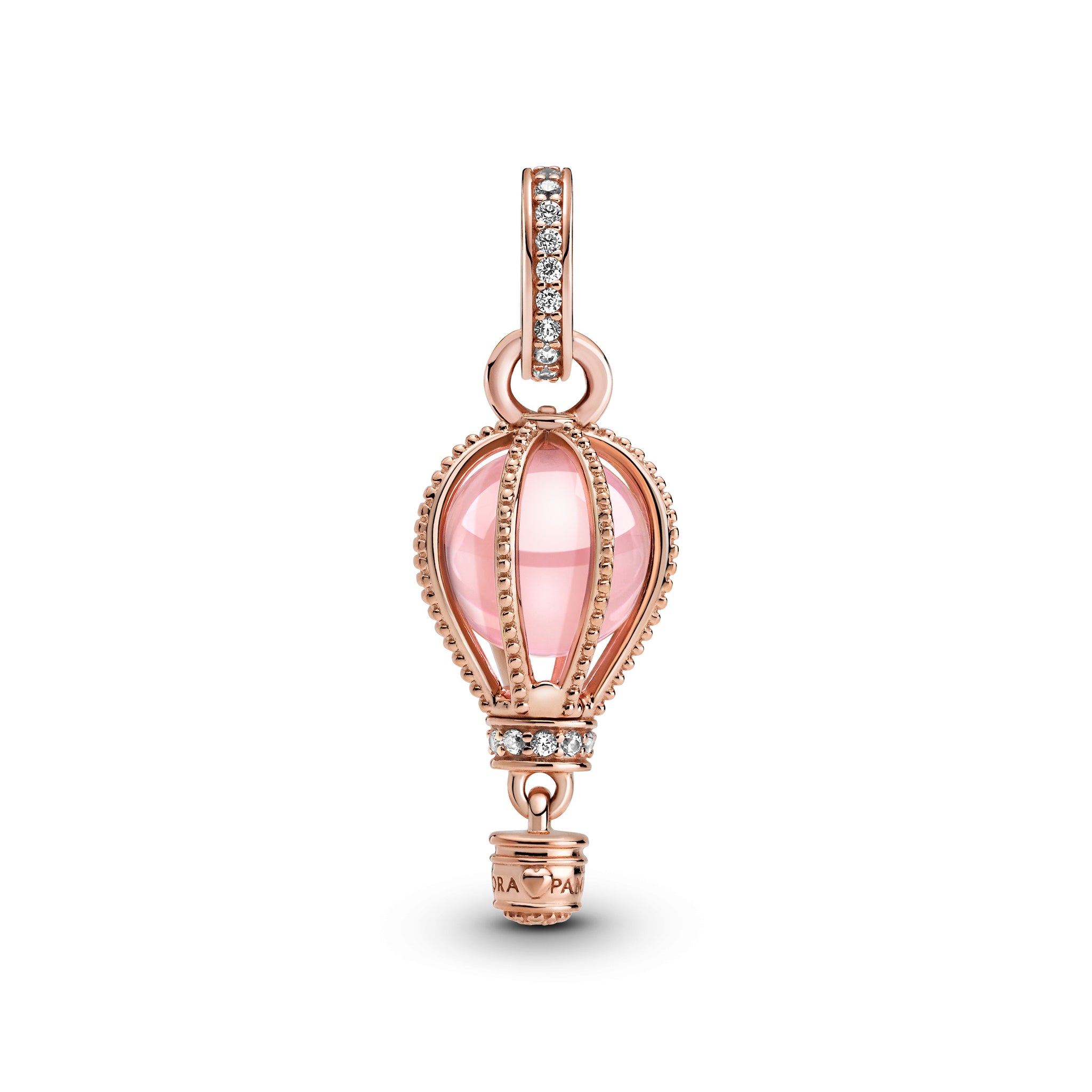 Hot Air Ballon 14K Rose Gold-Plated Dangle With Fairy Tale Pink Crystal And Clear Cubic Zirconia
