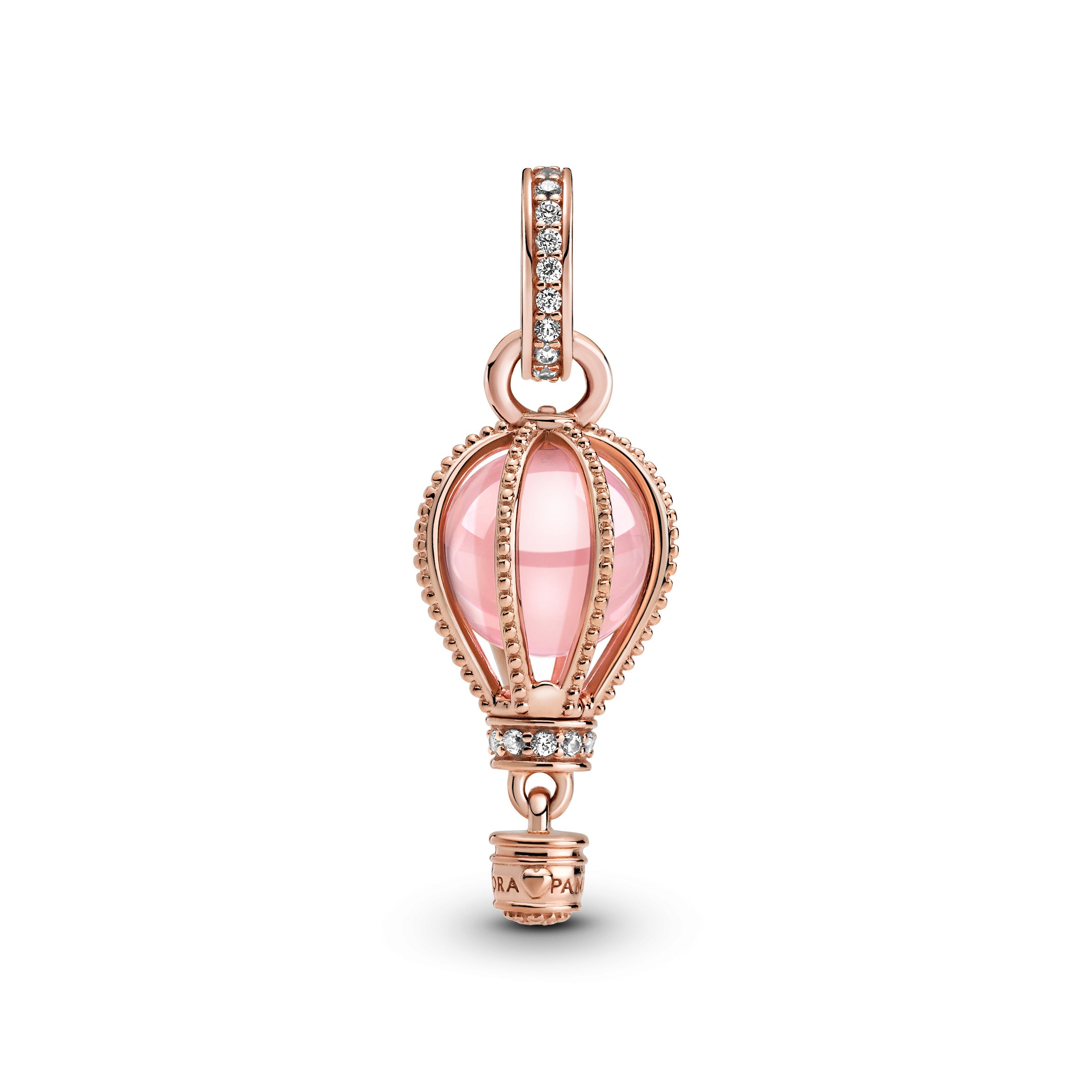 Hot Air Ballon 14K Rose Gold-Plated Dangle With Fairy Tale Pink Crystal And Clear Cubic Zirconia
