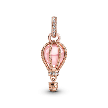 Hot Air Ballon 14K Rose Gold-Plated Dangle With Fairy Tale Pink Crystal And Clear Cubic Zirconia