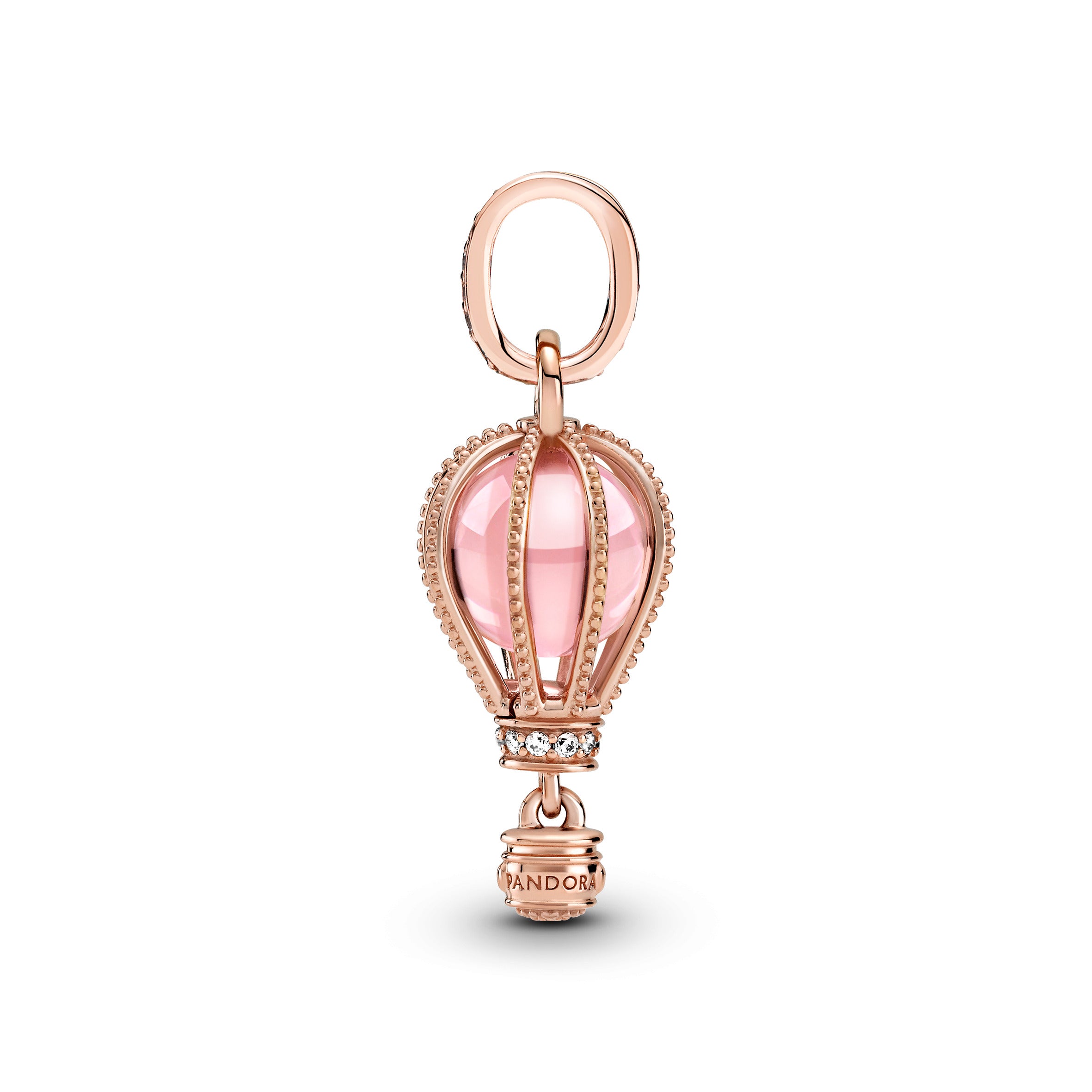 Hot Air Ballon 14K Rose Gold-Plated Dangle With Fairy Tale Pink Crystal And Clear Cubic Zirconia