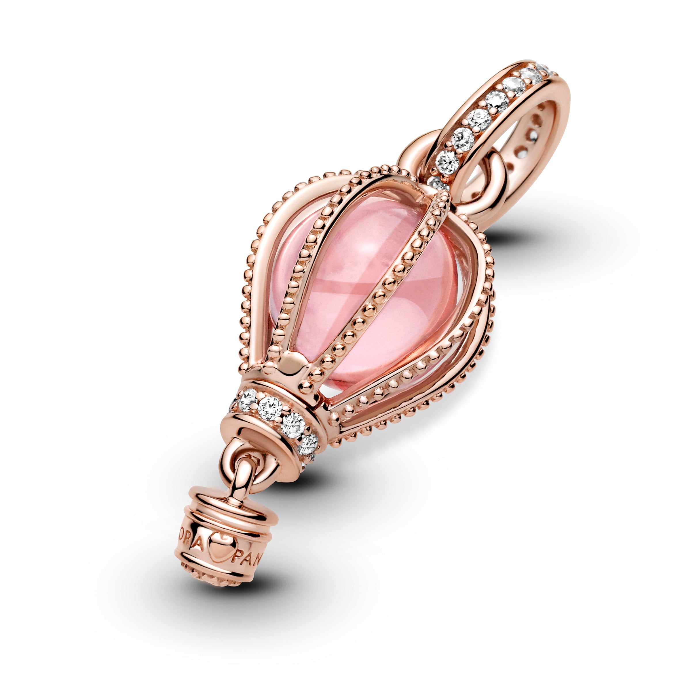 Hot Air Ballon 14K Rose Gold-Plated Dangle With Fairy Tale Pink Crystal And Clear Cubic Zirconia