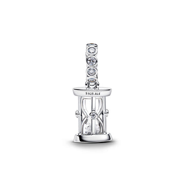 Hourglass Sterling Silver Dangle With Clear Cubic Zirconia And Glass