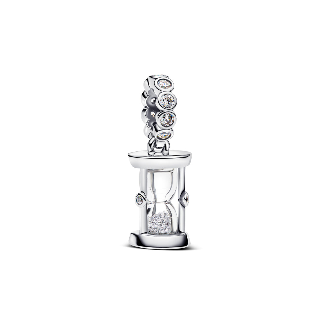 Hourglass Sterling Silver Dangle With Clear Cubic Zirconia And Glass