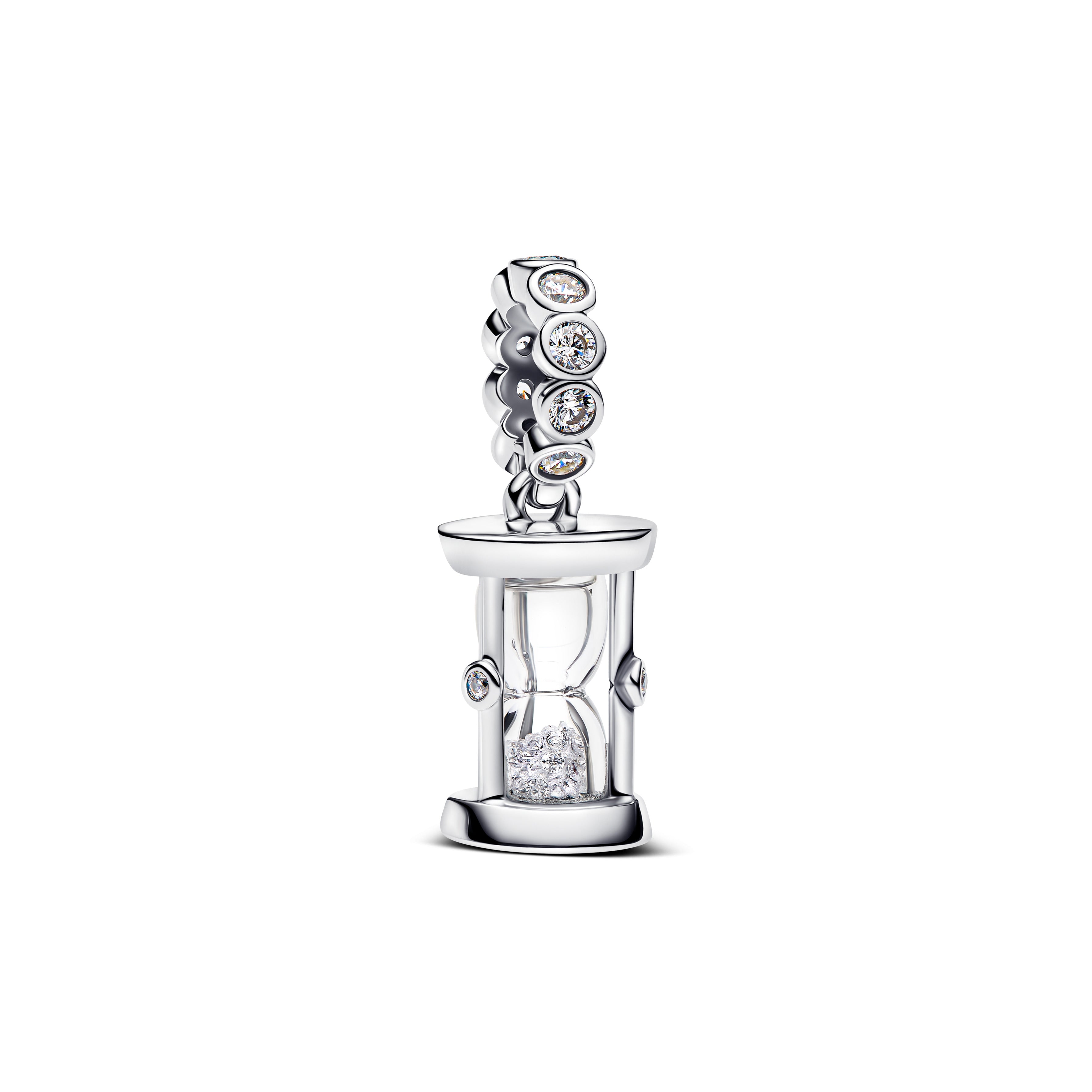 Hourglass Sterling Silver Dangle With Clear Cubic Zirconia And Glass