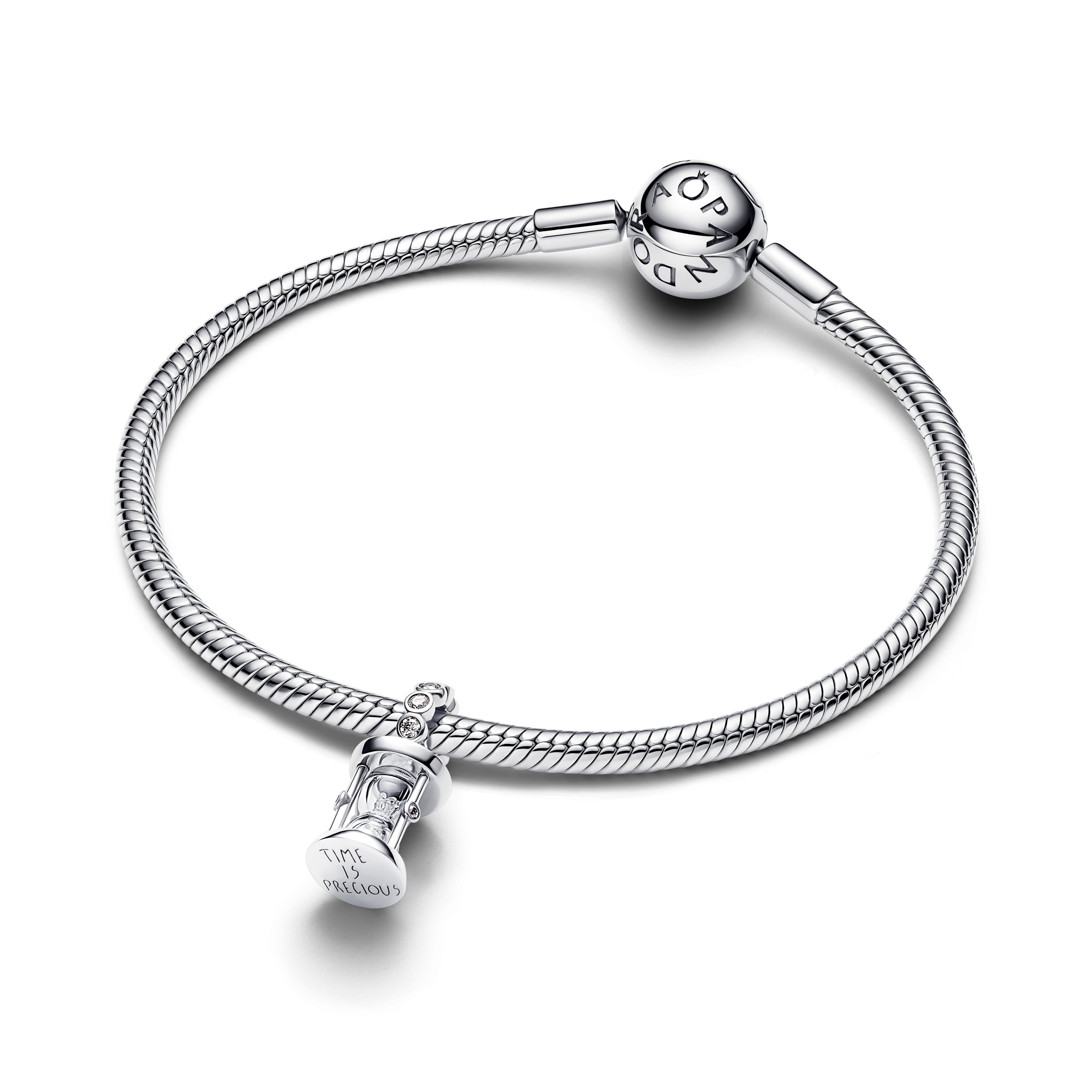 Hourglass Sterling Silver Dangle With Clear Cubic Zirconia And Glass