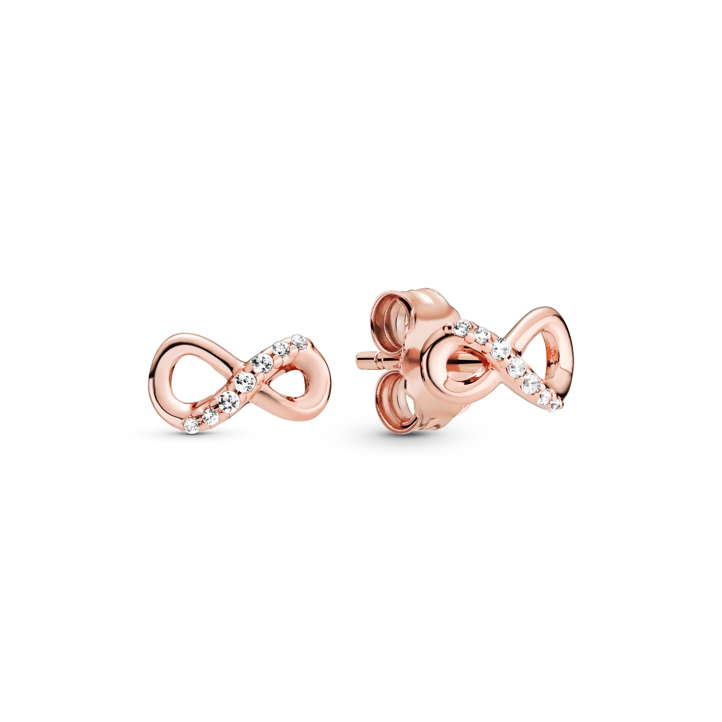 Infinity 14K Rose Gold-Plated Stud Earrings With Clear Cubic Zirconia