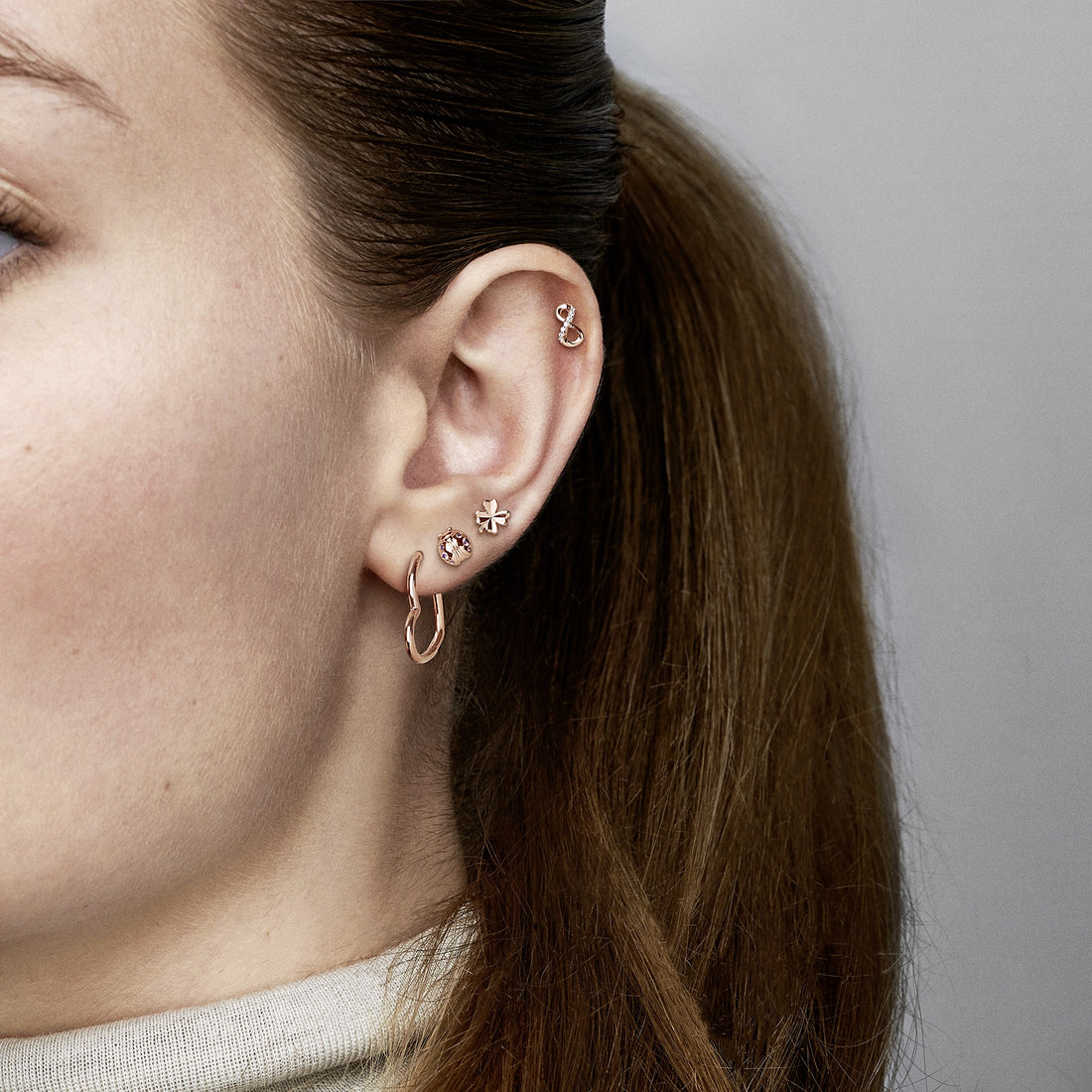 Infinity 14K Rose Gold-Plated Stud Earrings With Clear Cubic Zirconia