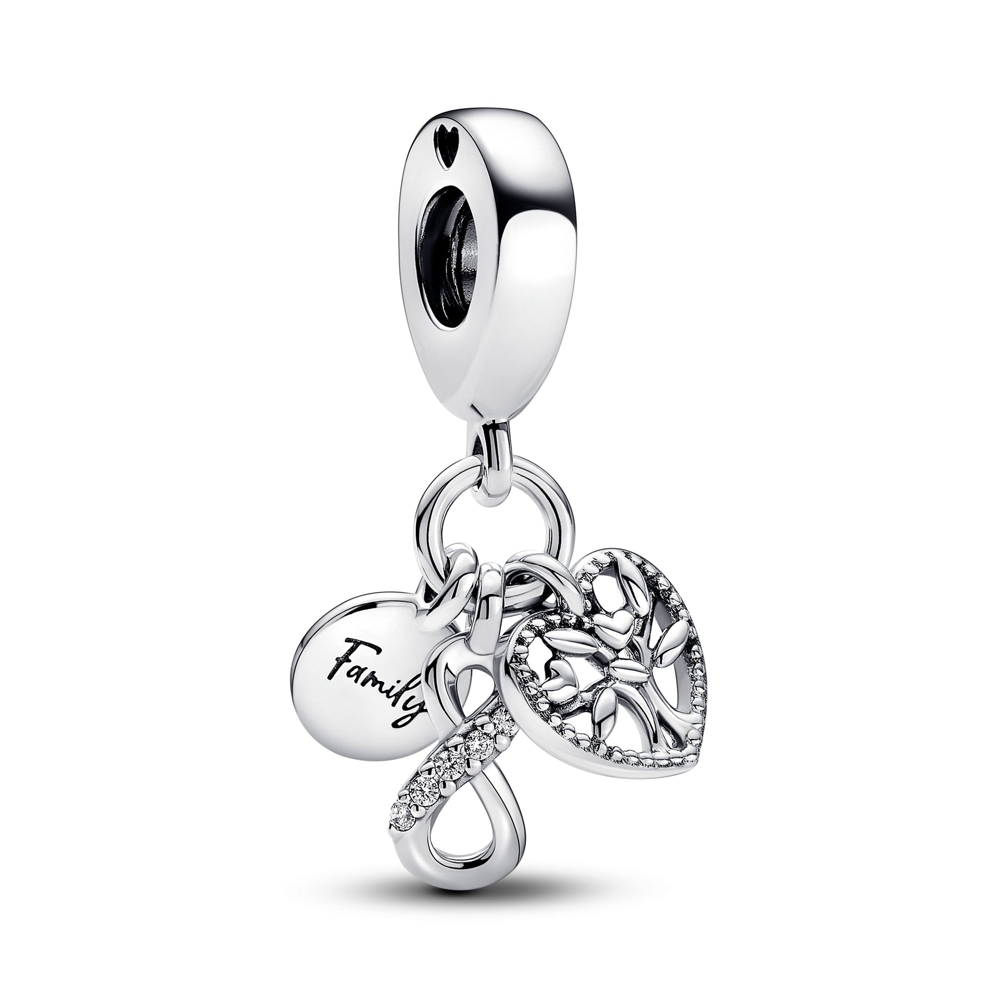 Infinity, Disc And Heart Sterling Silver Dangle With Clear Cubic Zirconia