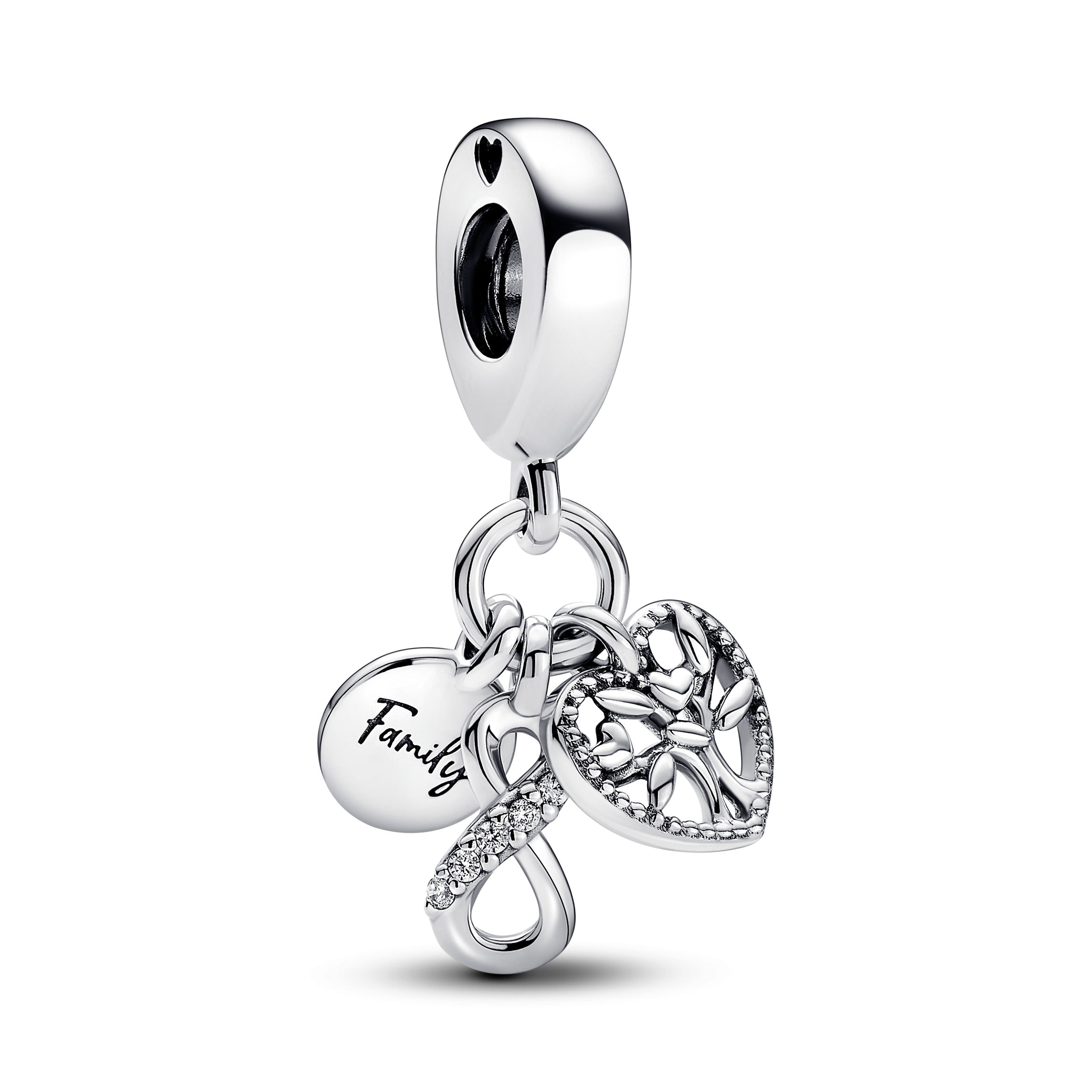 Infinity, Disc And Heart Sterling Silver Dangle With Clear Cubic Zirconia