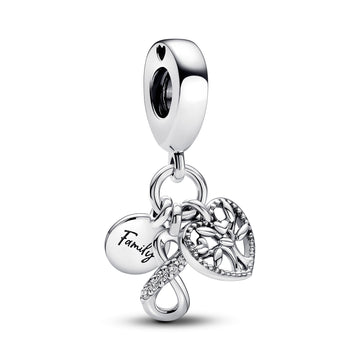 Infinity, Disc And Heart Sterling Silver Dangle With Clear Cubic Zirconia