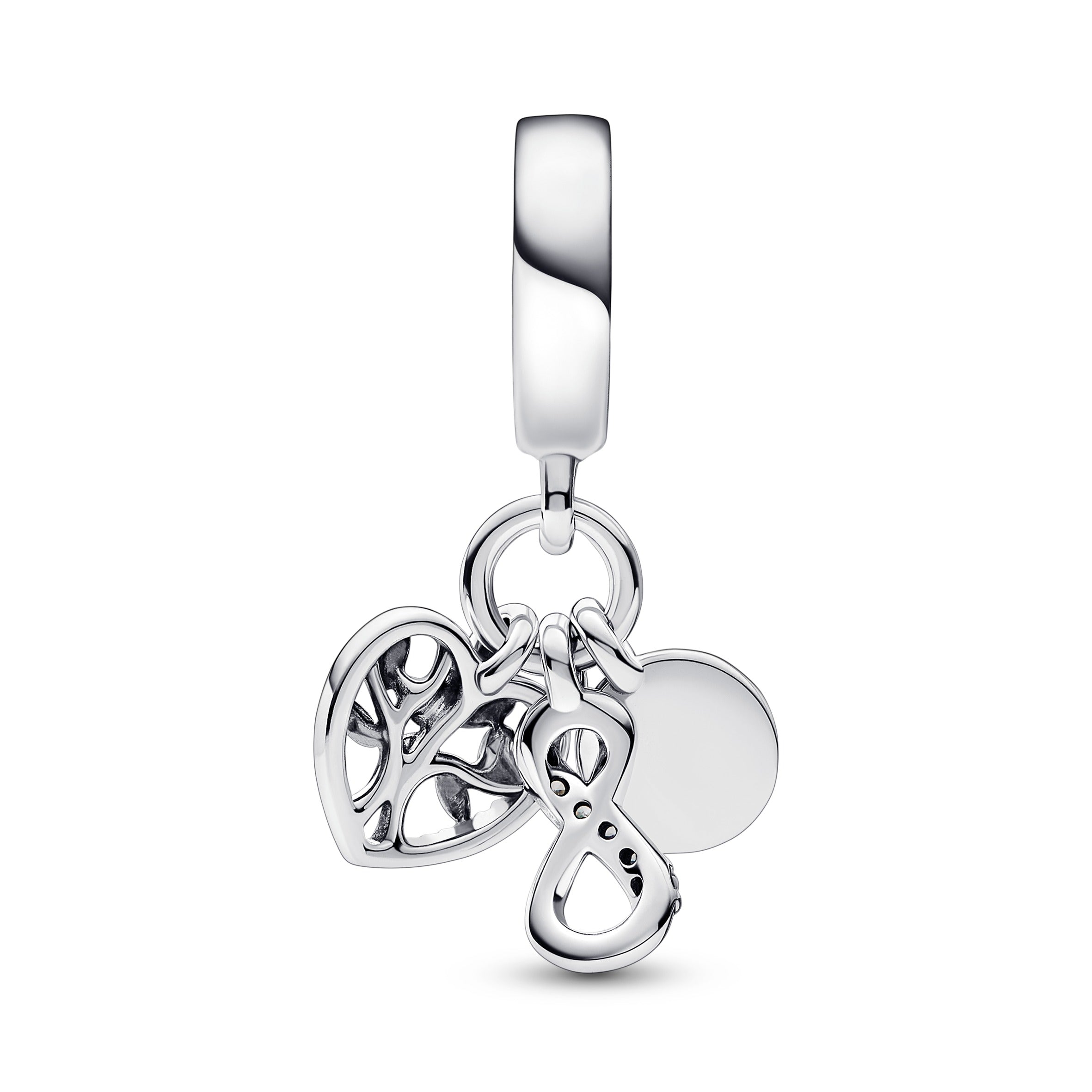 Infinity, Disc And Heart Sterling Silver Dangle With Clear Cubic Zirconia