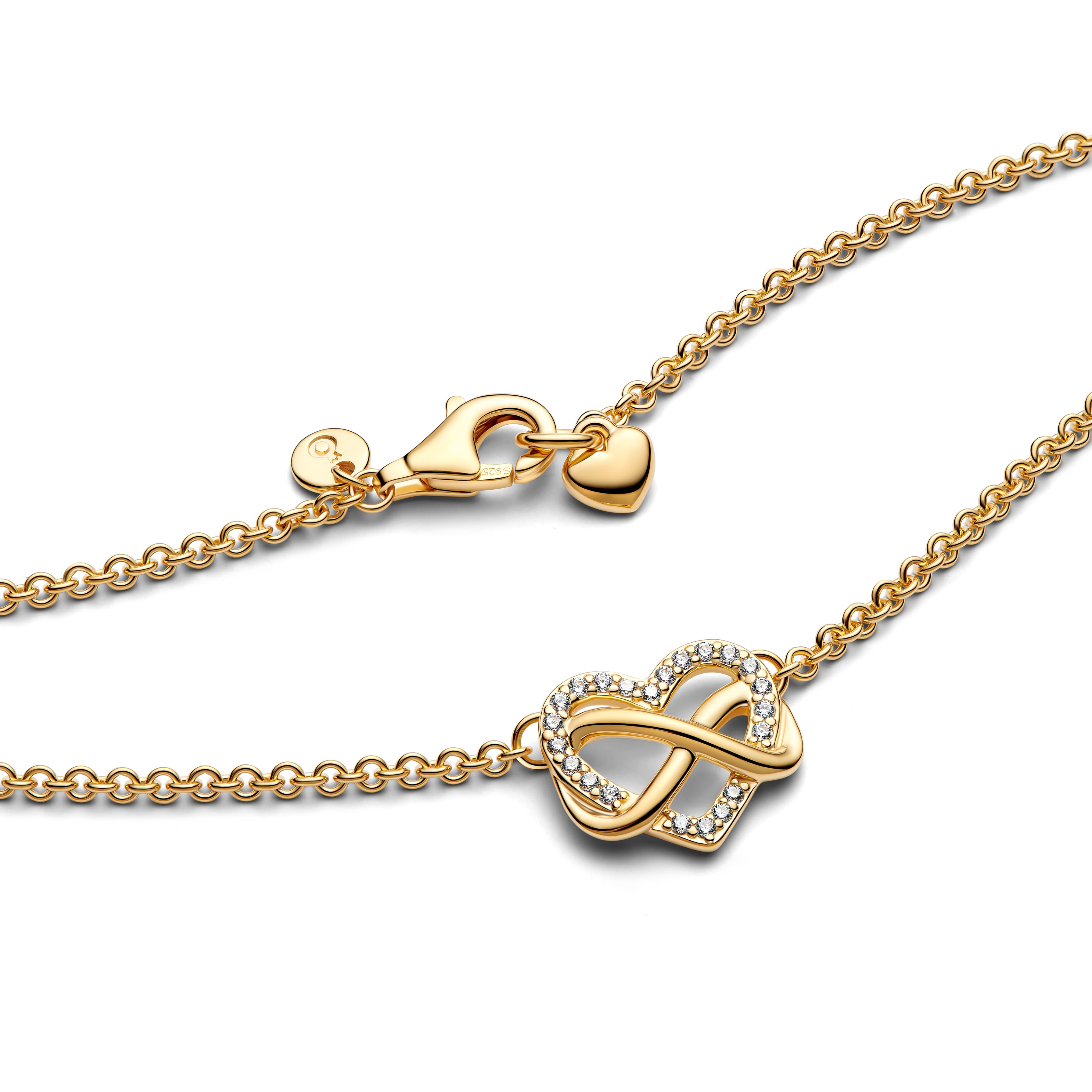 Infinity Heart 14K Gold-Plated Necklace With Clear Cubic Zirconia