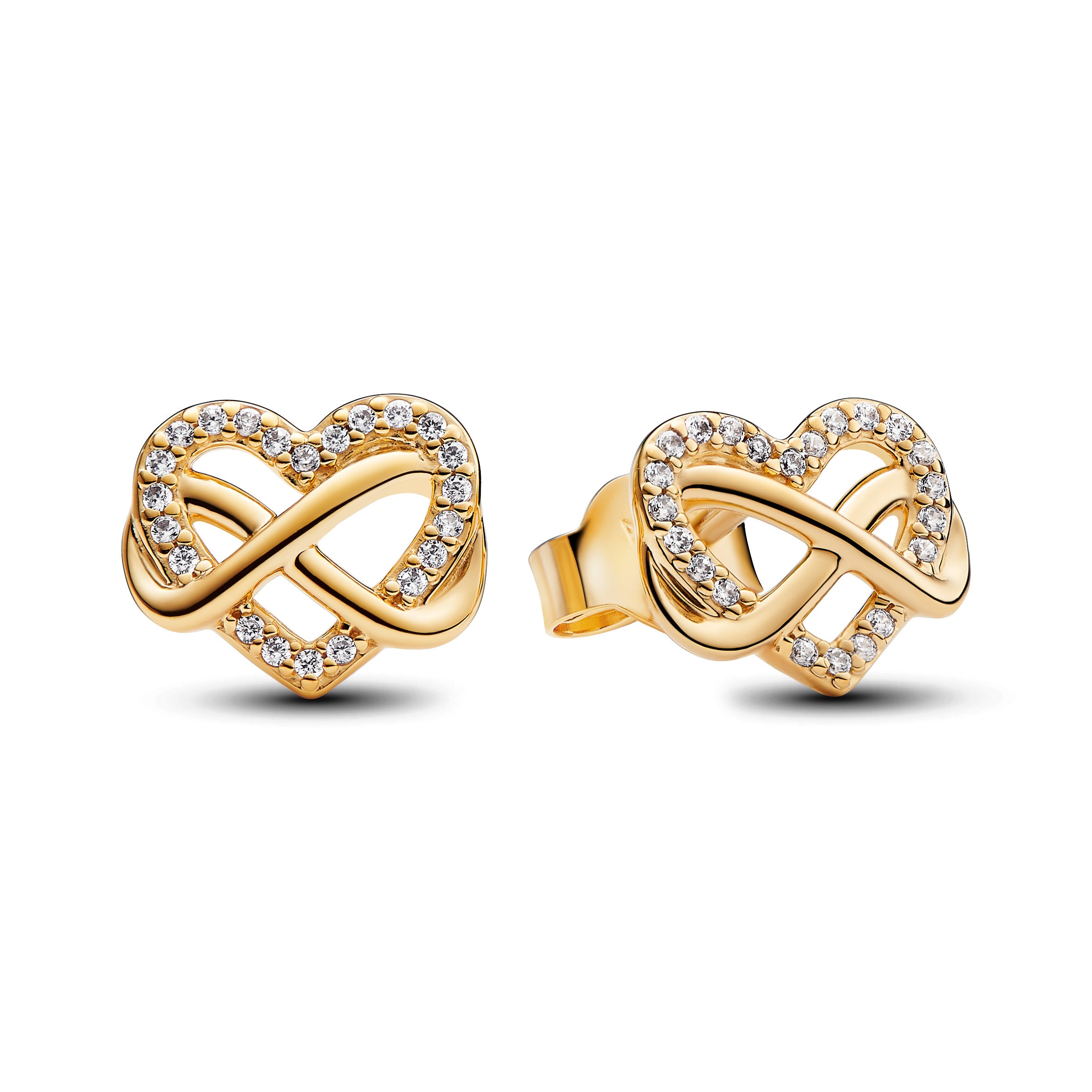 Infinity Heart 14K Gold-Plated Stud Earrings With Clear Cubic Zirconia
