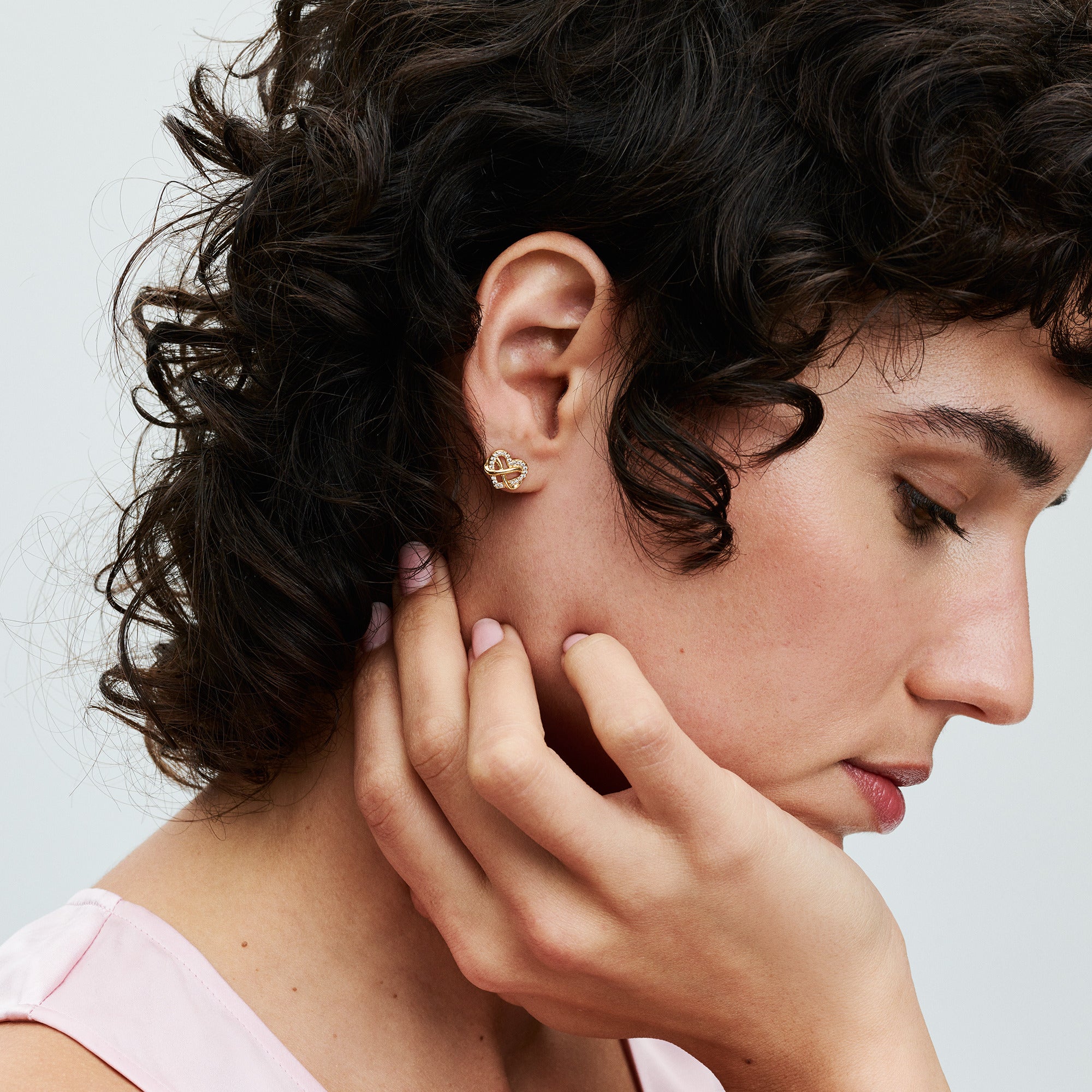 Infinity Heart 14K Gold-Plated Stud Earrings With Clear Cubic Zirconia