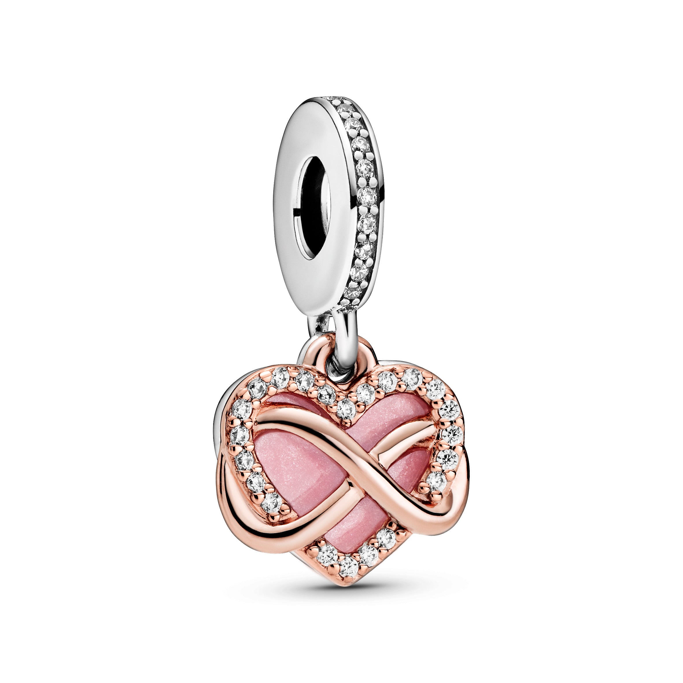Infinity Heart 14K Rose Gold-Plated And Sterling Silver Dangle With Clear Cubic Zirconia And Pink Enamel
