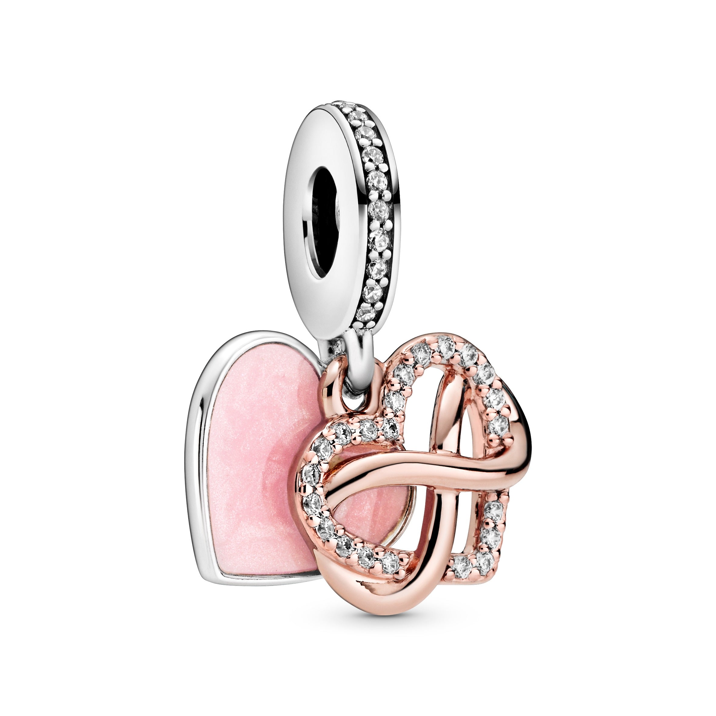 Infinity Heart 14K Rose Gold-Plated And Sterling Silver Dangle With Clear Cubic Zirconia And Pink Enamel