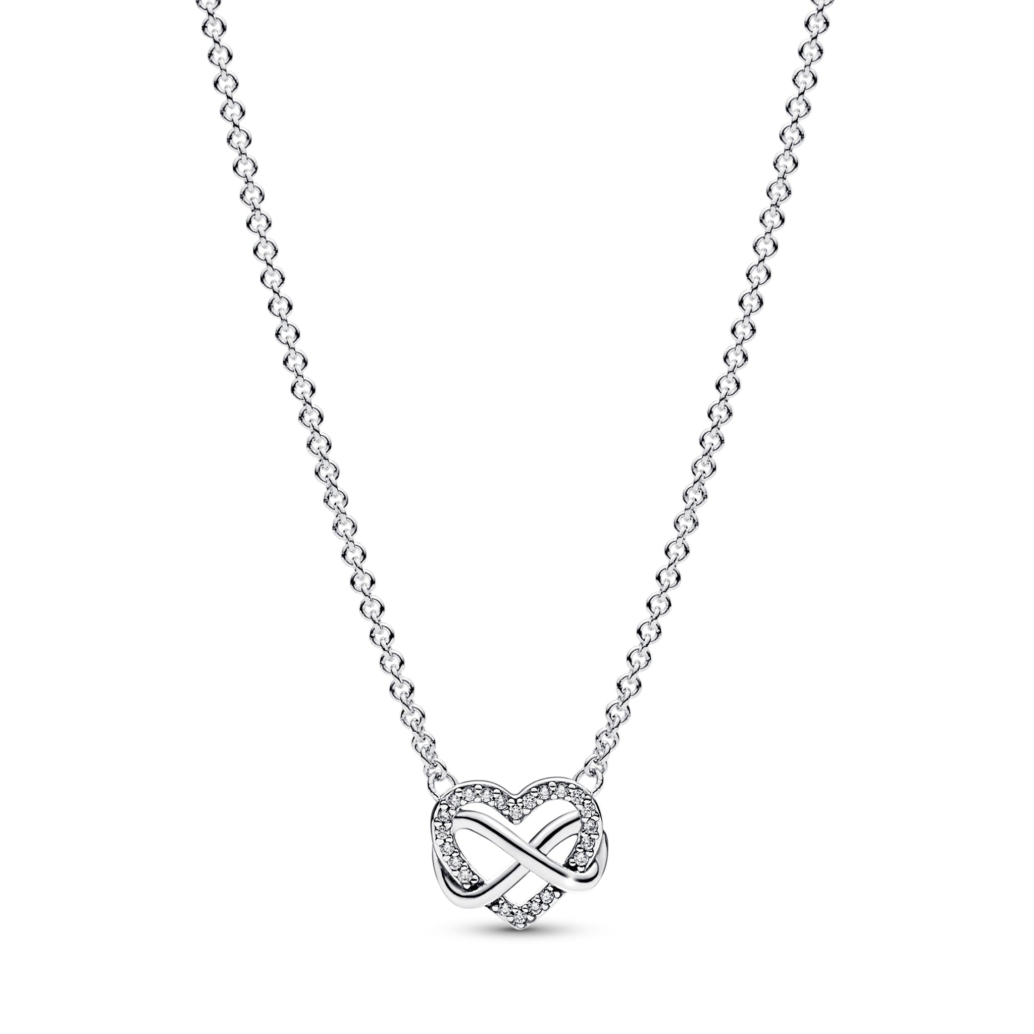 Infinity Heart Sterling Silver Necklace With Clear Cubic Zirconia