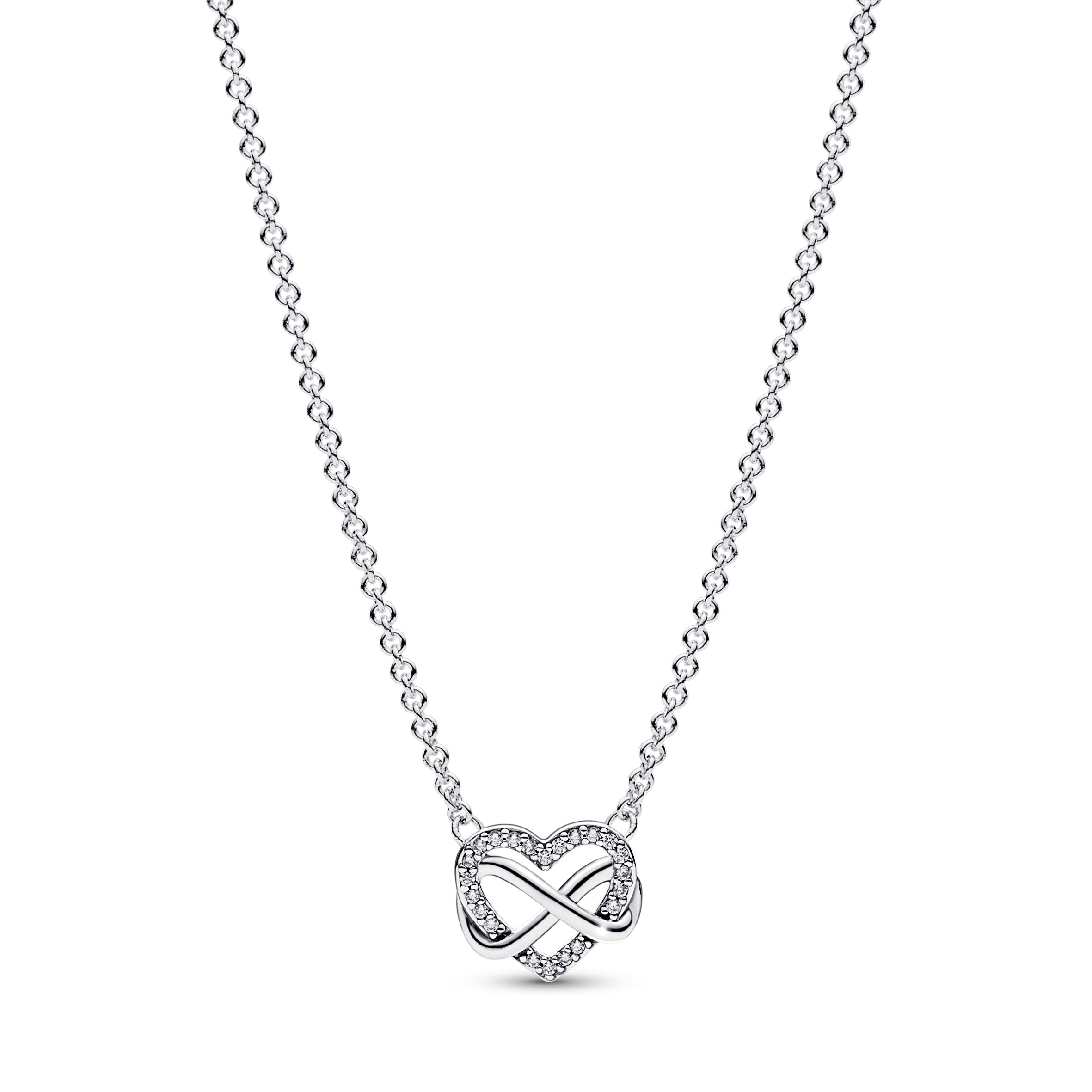 Infinity Heart Sterling Silver Necklace With Clear Cubic Zirconia