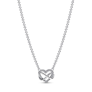 Infinity Heart Sterling Silver Necklace With Clear Cubic Zirconia