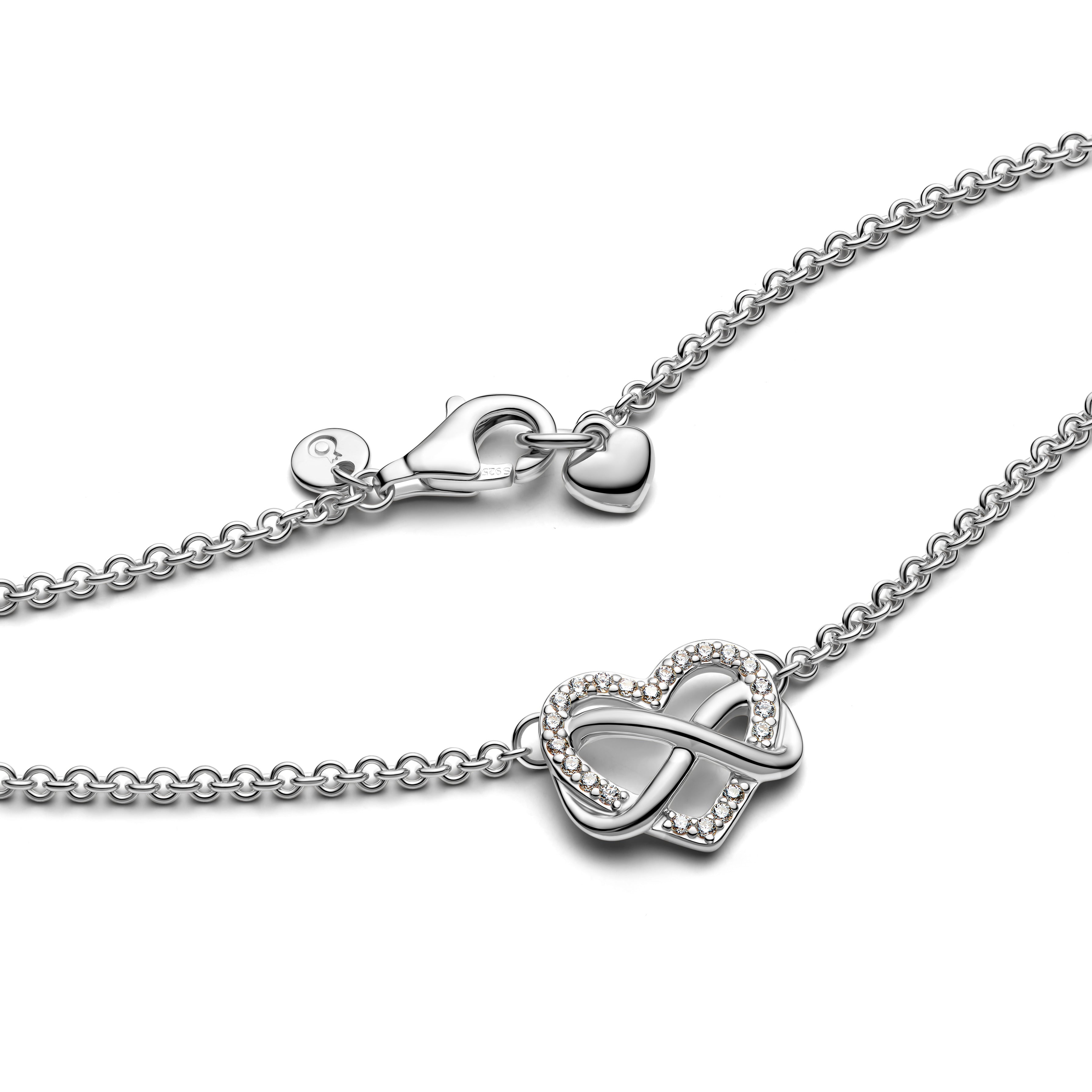 Infinity Heart Sterling Silver Necklace With Clear Cubic Zirconia