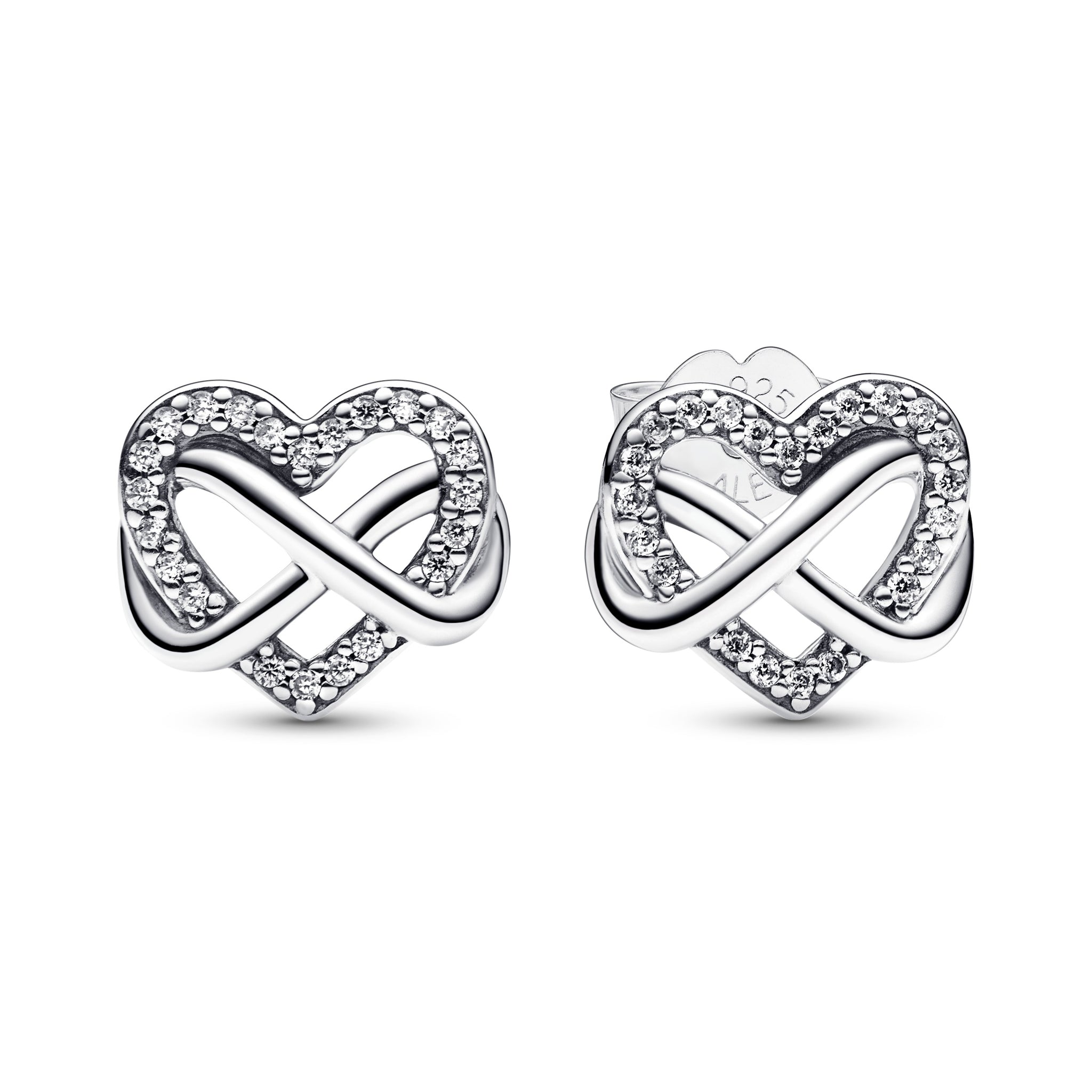 Infinity Heart Sterling Silver Stud Earrings With Clear Cubic Zirconia
