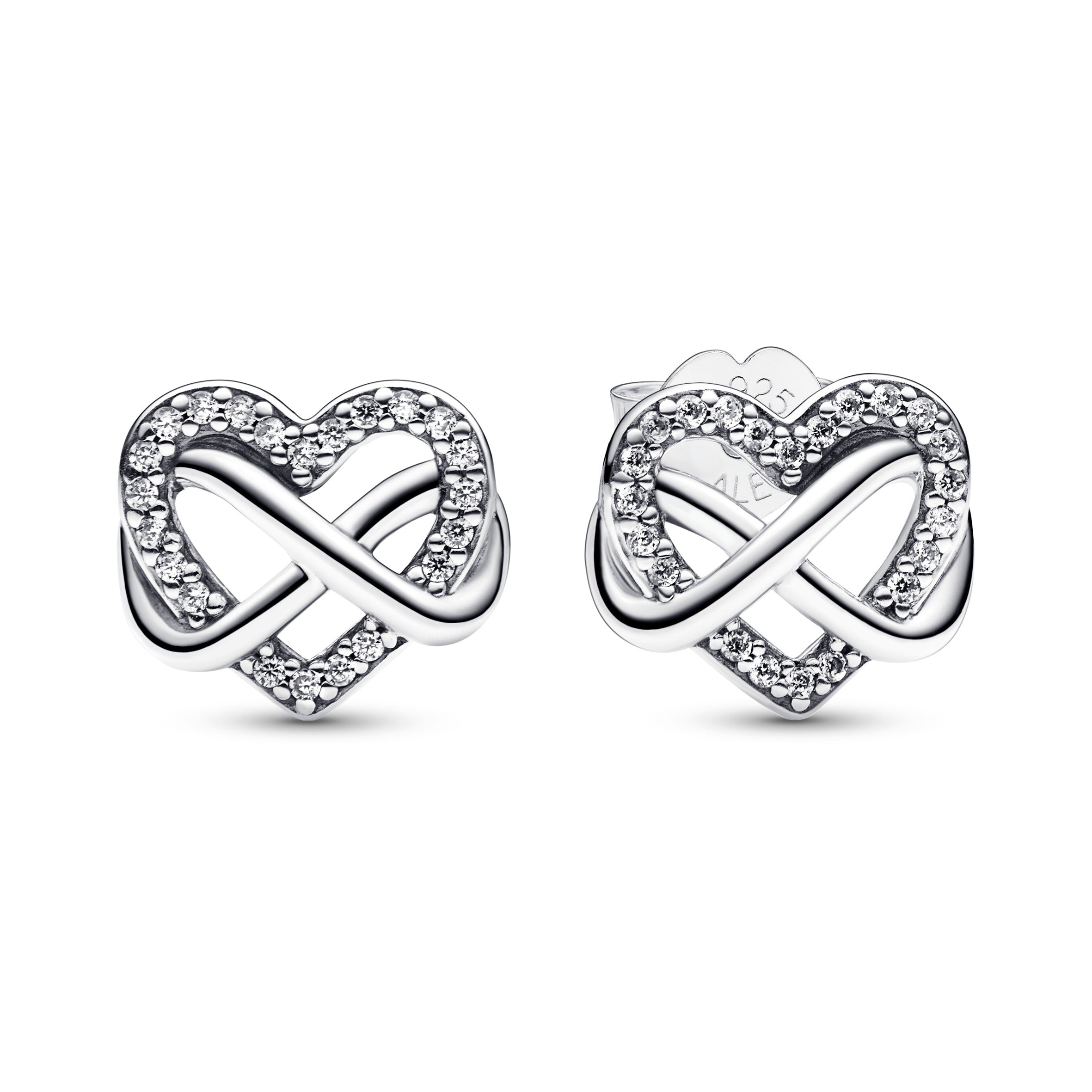 Infinity Heart Sterling Silver Stud Earrings With Clear Cubic Zirconia
