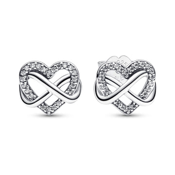 Infinity Heart Sterling Silver Stud Earrings With Clear Cubic Zirconia