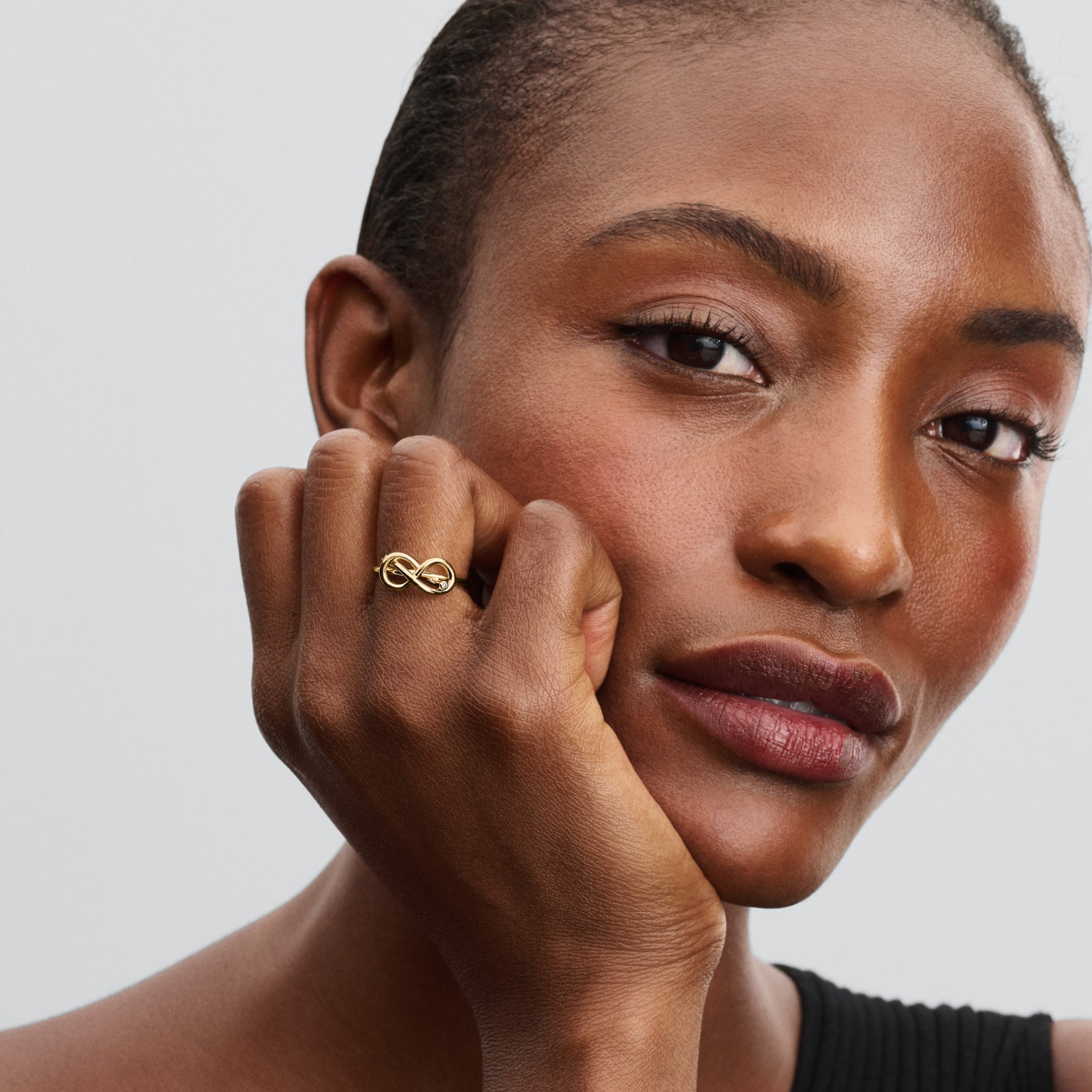 Infinity Knot 14K Gold-Plated Ring With Clear Cubic Zirconia