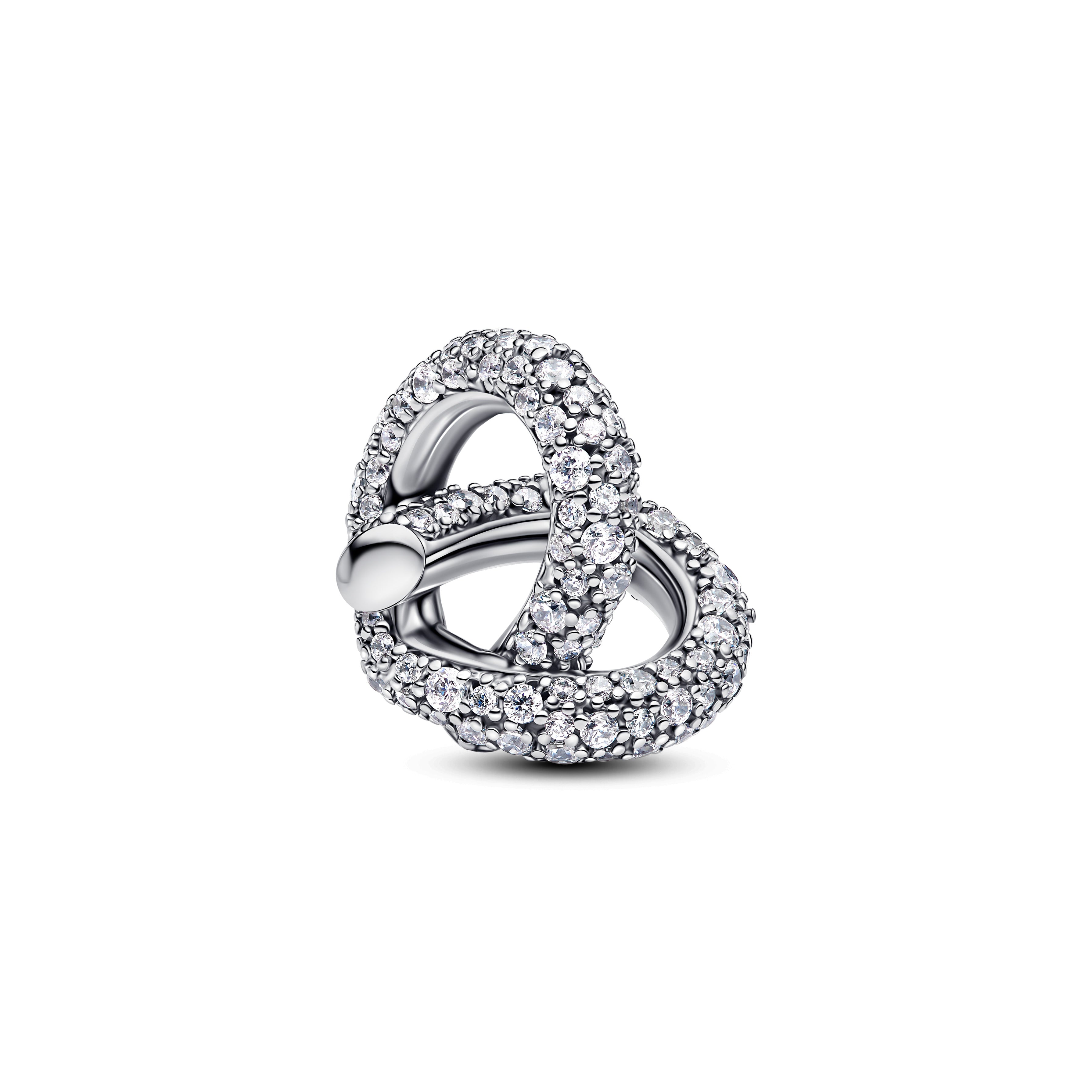 Infinity Knot Heart Sterling Silver Charm With Clear Cubic Zirconia