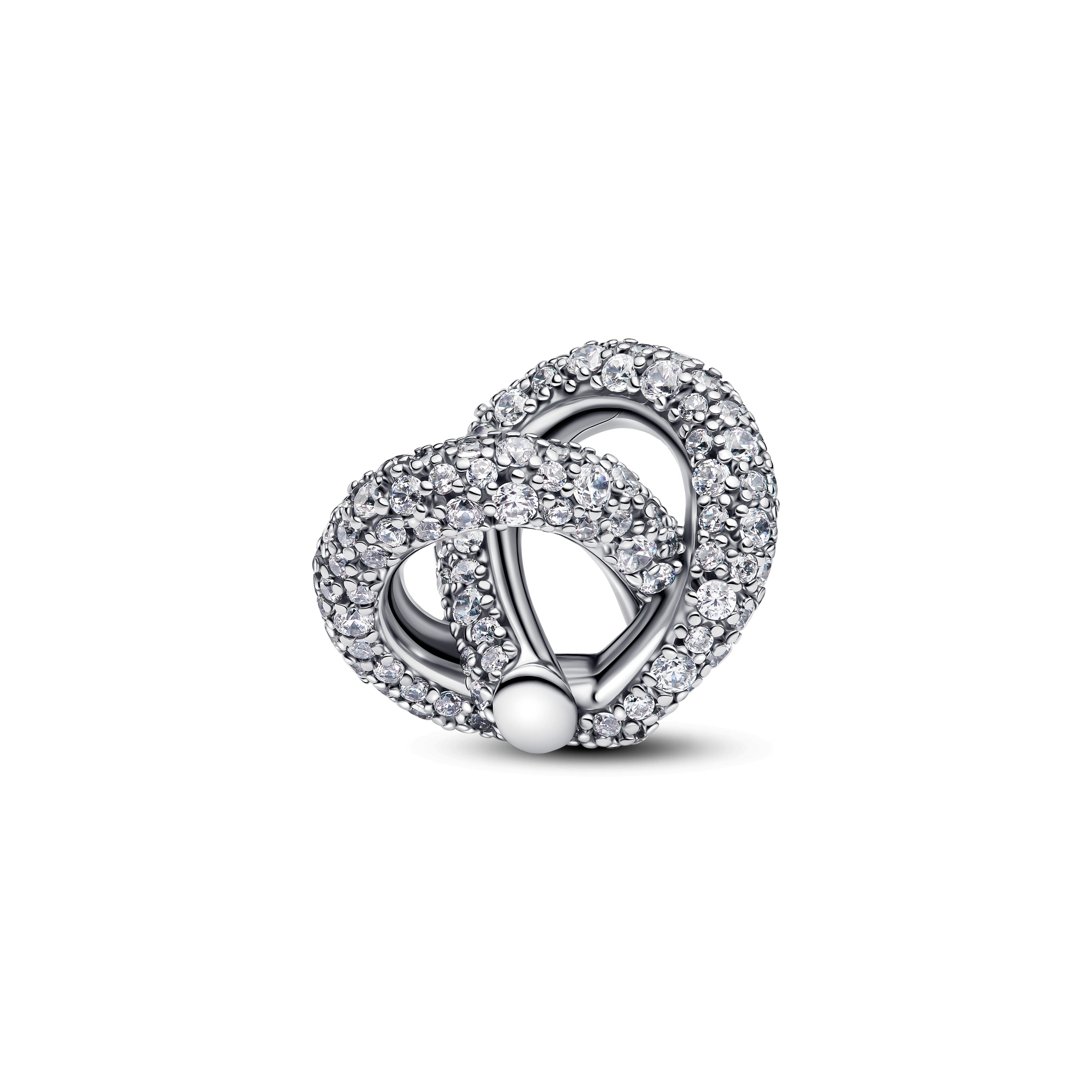 Infinity Knot Heart Sterling Silver Charm With Clear Cubic Zirconia