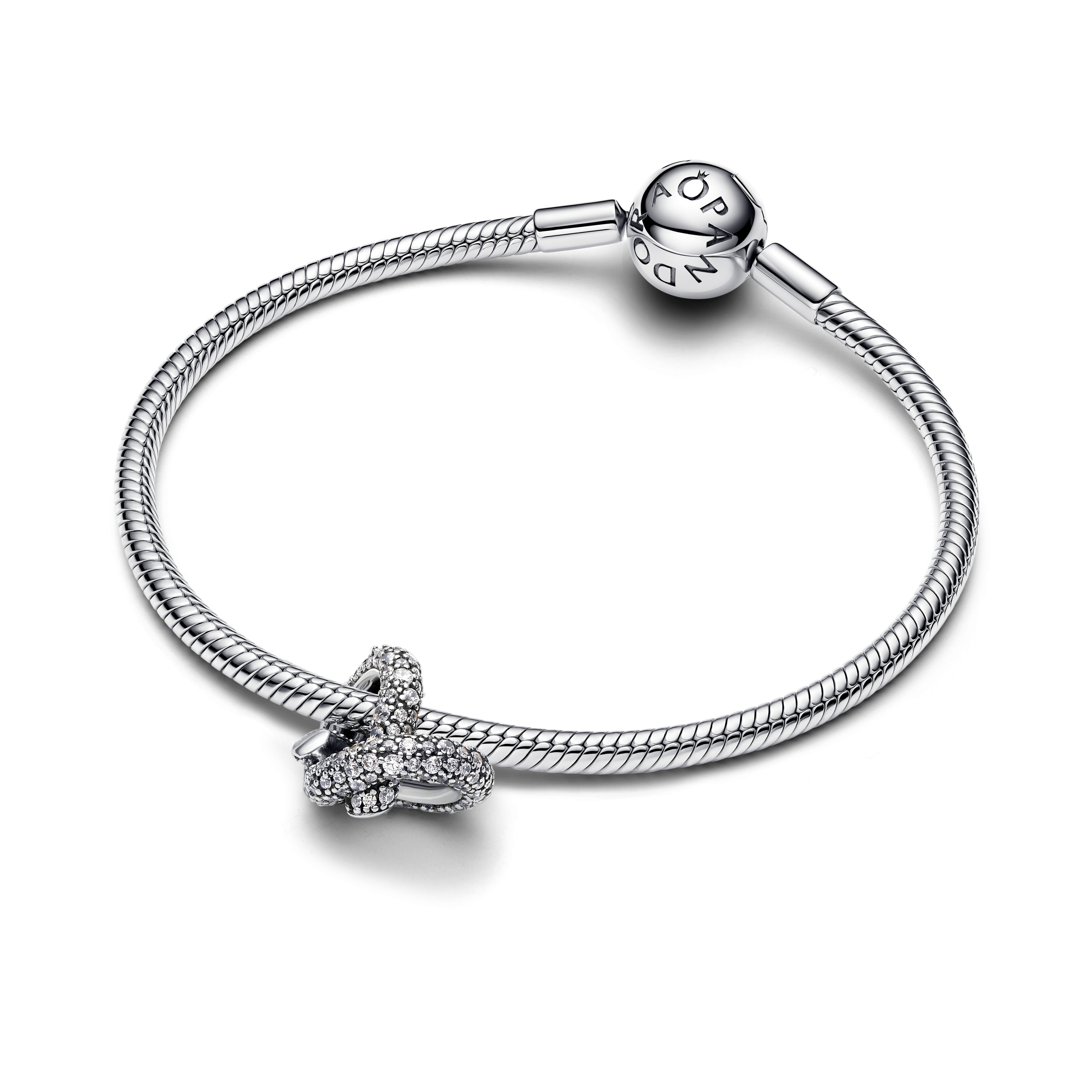 Infinity Knot Heart Sterling Silver Charm With Clear Cubic Zirconia