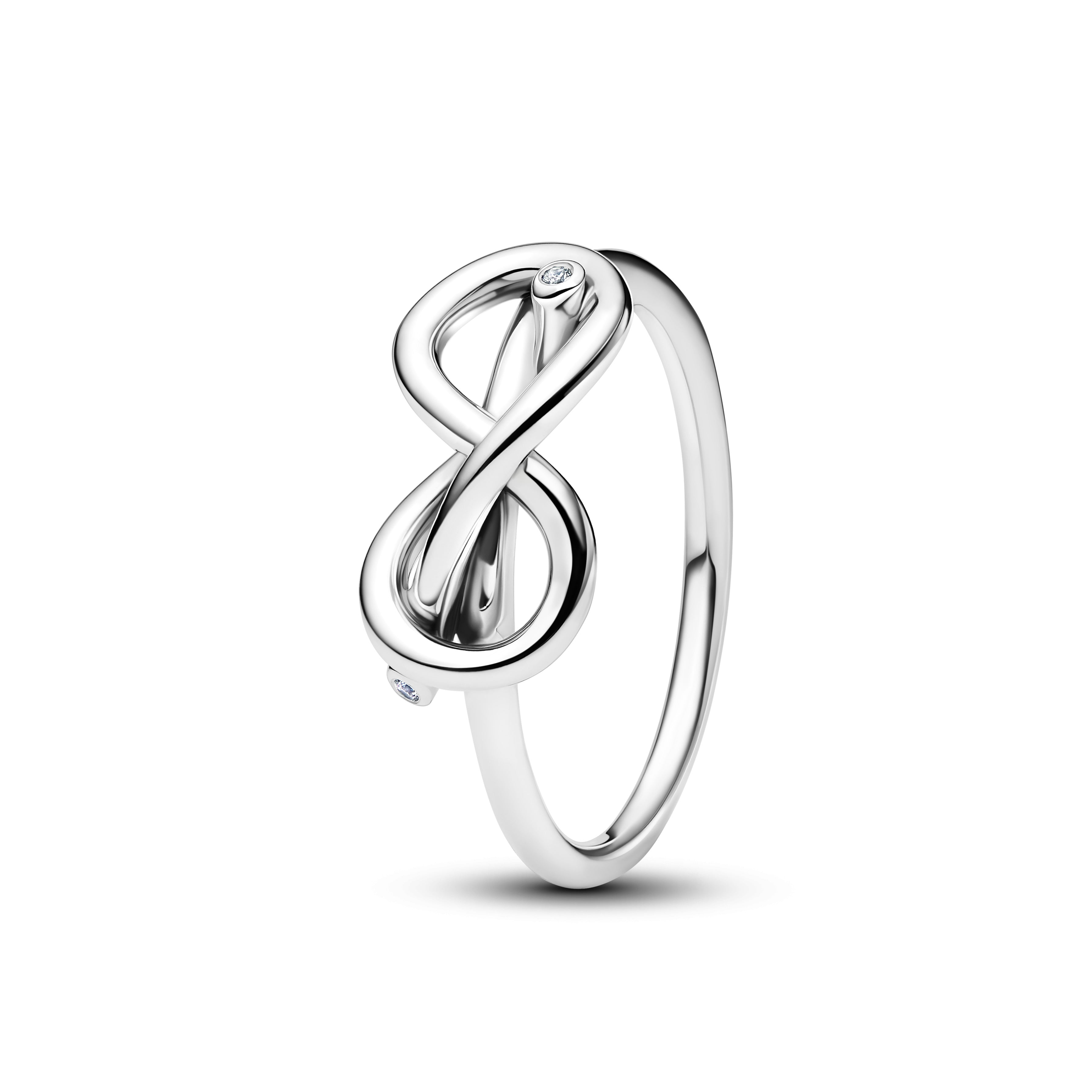 Infinity Knot Sterling Silver Ring With Clear Cubic Zirconia