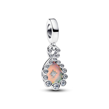 Infinity Sterling Silver Double Dangle With Clear Cubic Zirconia And Aurora Lab-Grown Opal Resin