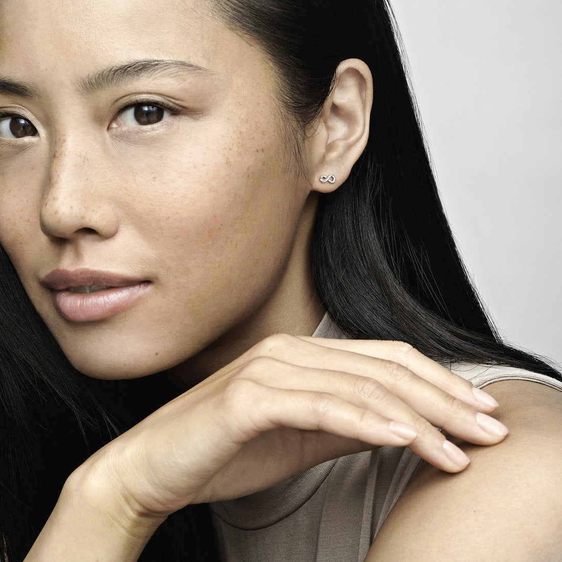 Infinity Sterling Silver Stud Earrings With Clear Cubic Zirconia