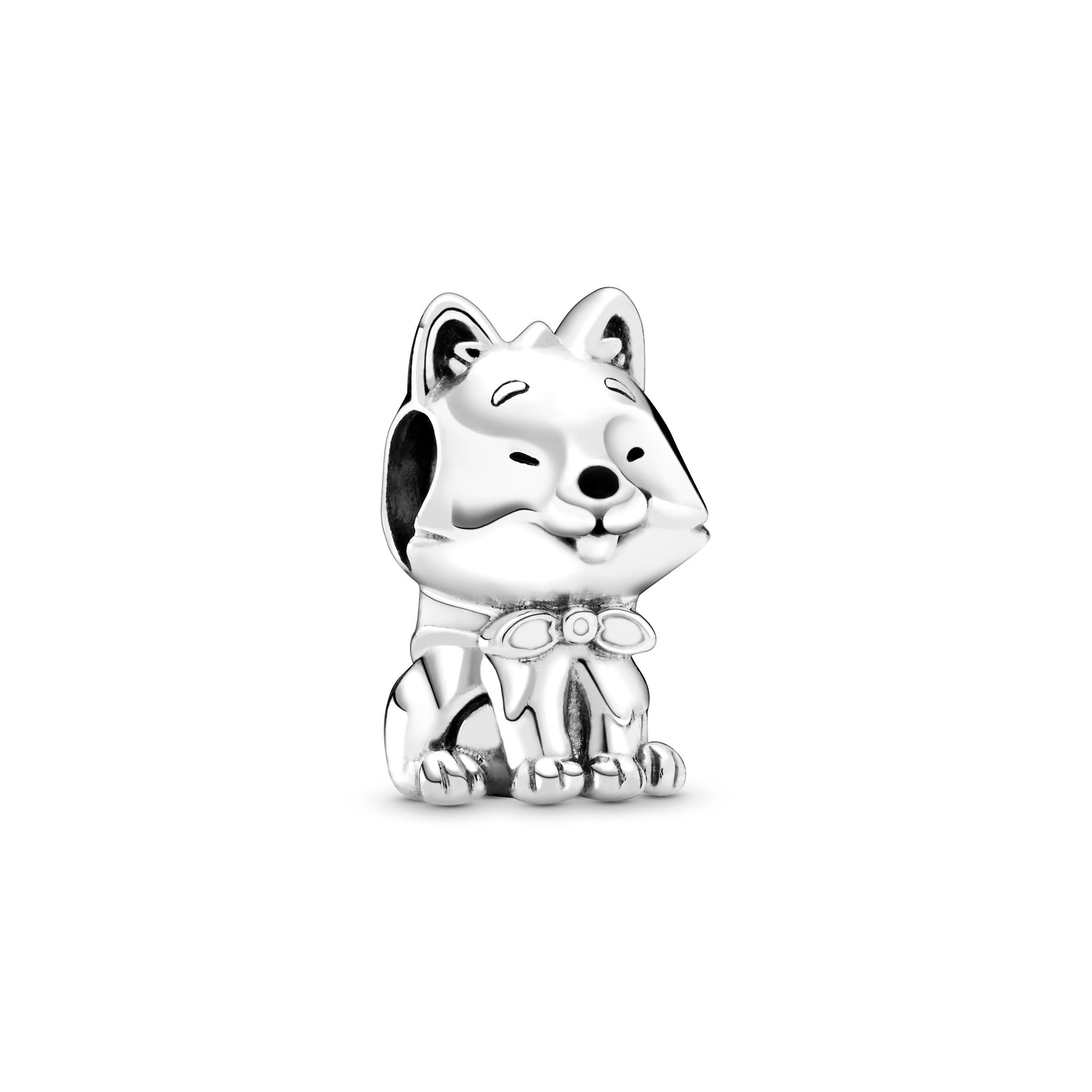 Japan Akita Inu Dog Sterling Silver Charm With White, Red And Black Enamel