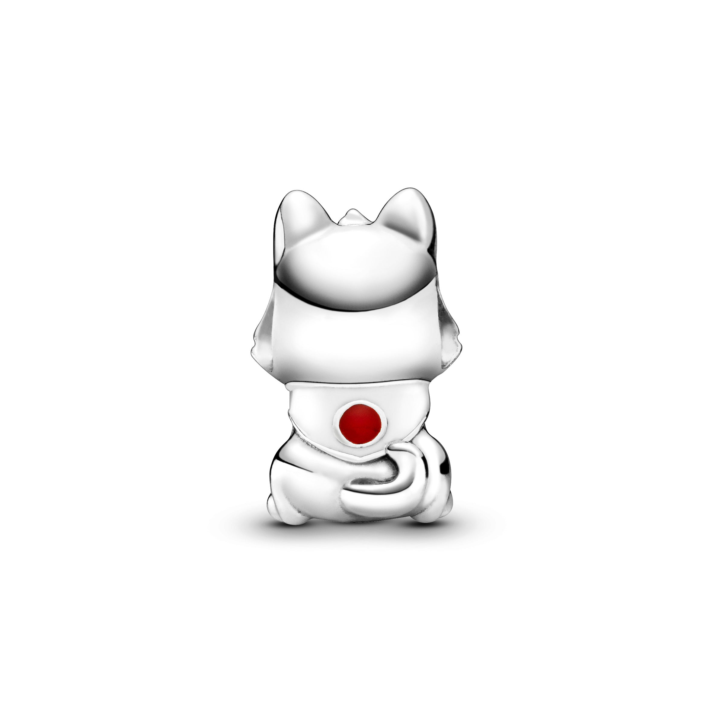 Japan Akita Inu Dog Sterling Silver Charm With White, Red And Black Enamel