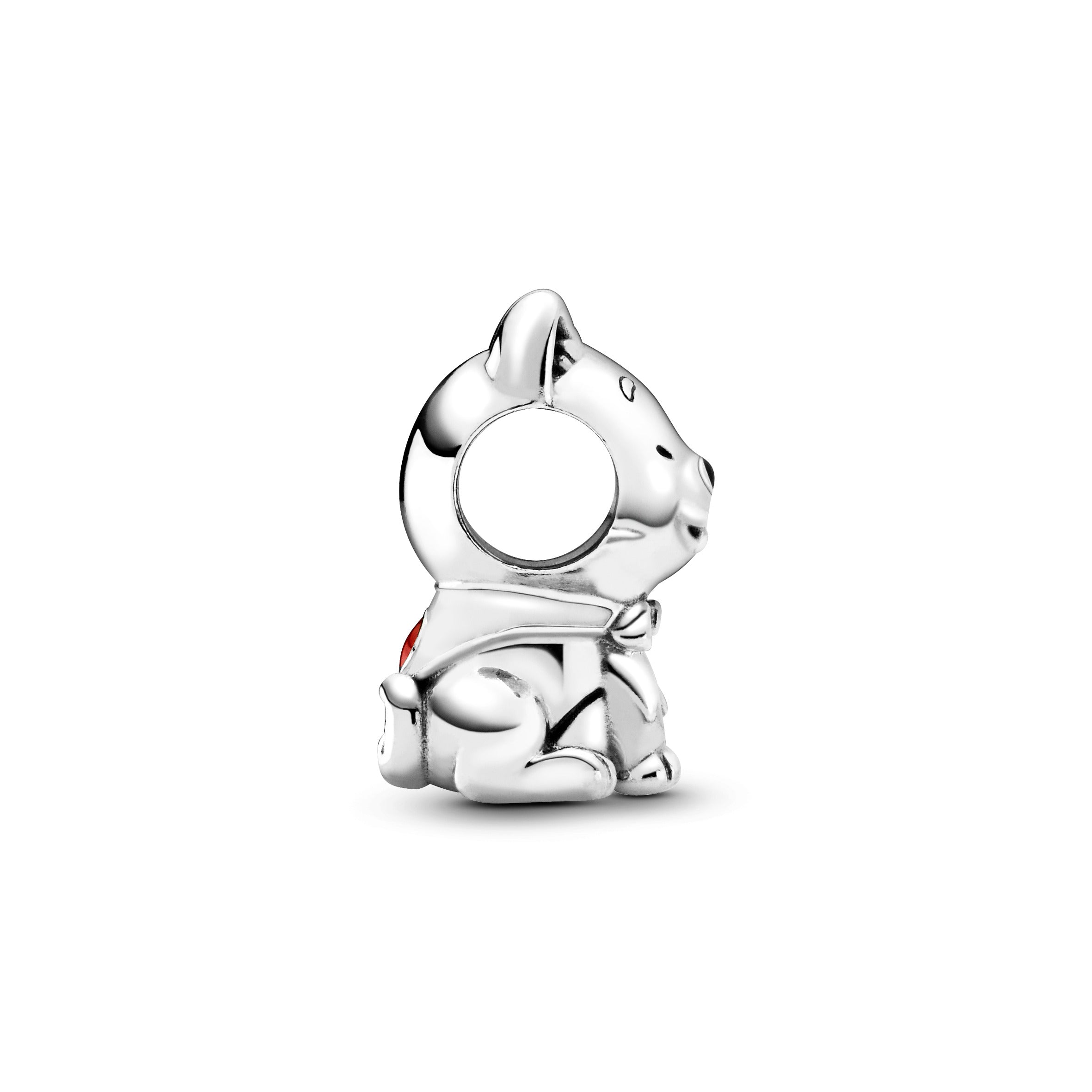Japan Akita Inu Dog Sterling Silver Charm With White, Red And Black Enamel