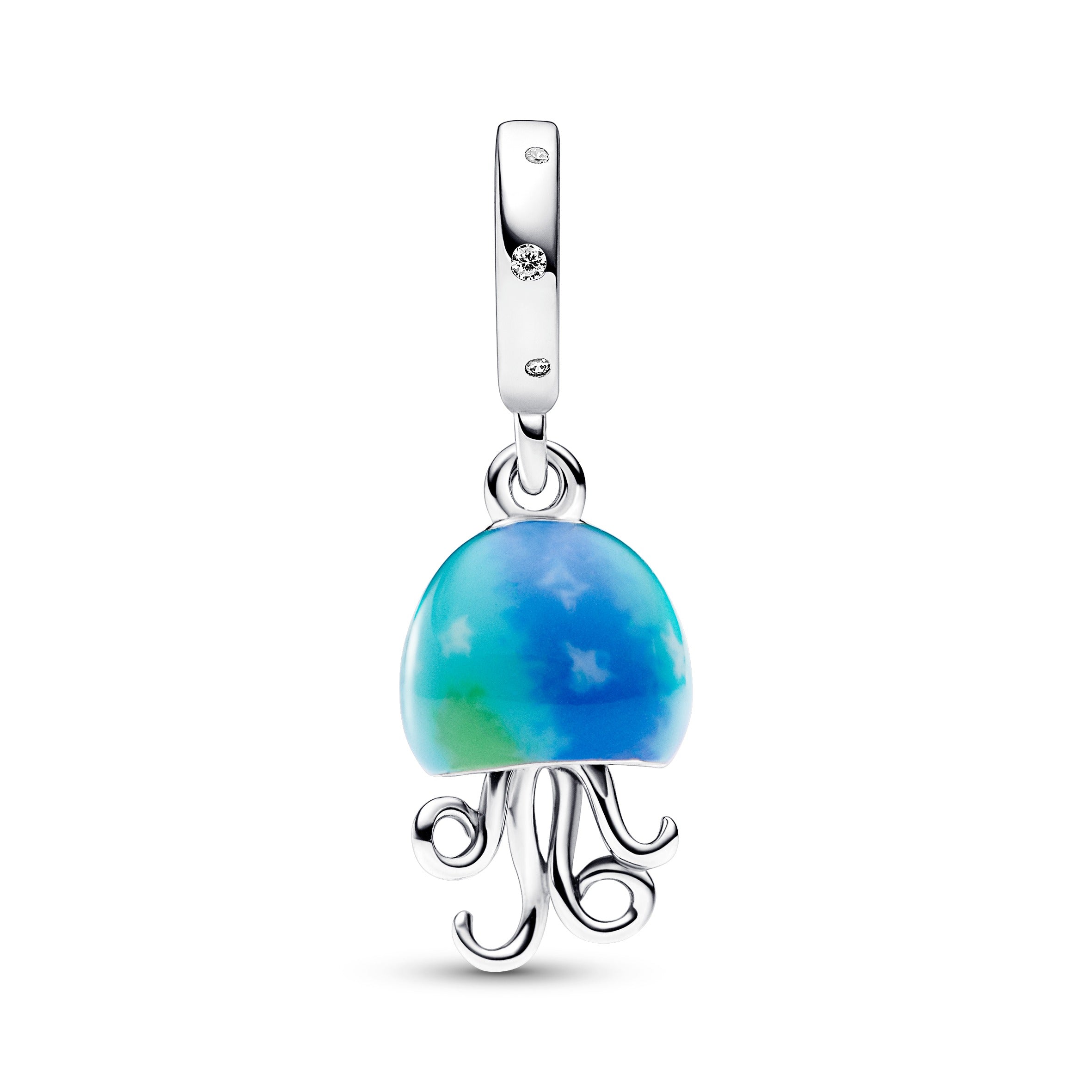 Jellyfish Sterling Silver Dangle With Clear Cubic Zirconia And Color Changing Enamel