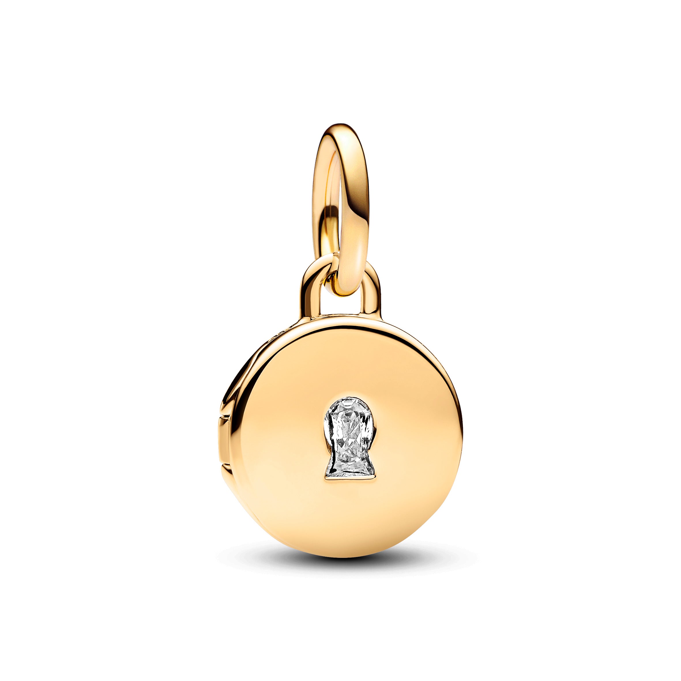Key Hole Engravable Locket 14K Gold-Plated Dangle With Clear Cubic Zirconia