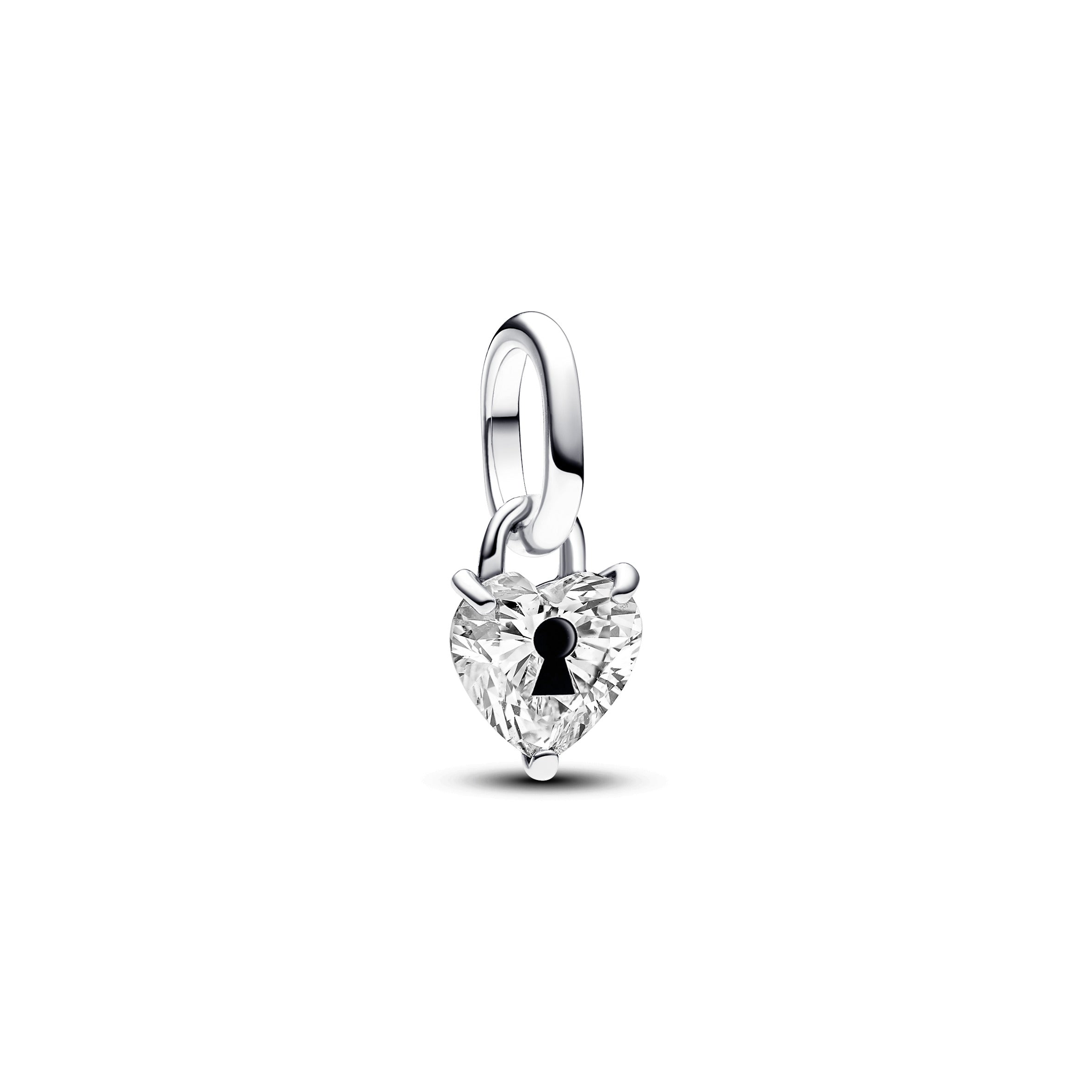 Keyhole Heart Sterling Silver Mini Dangle With Clear Cubic Zirconia And Black Enamel