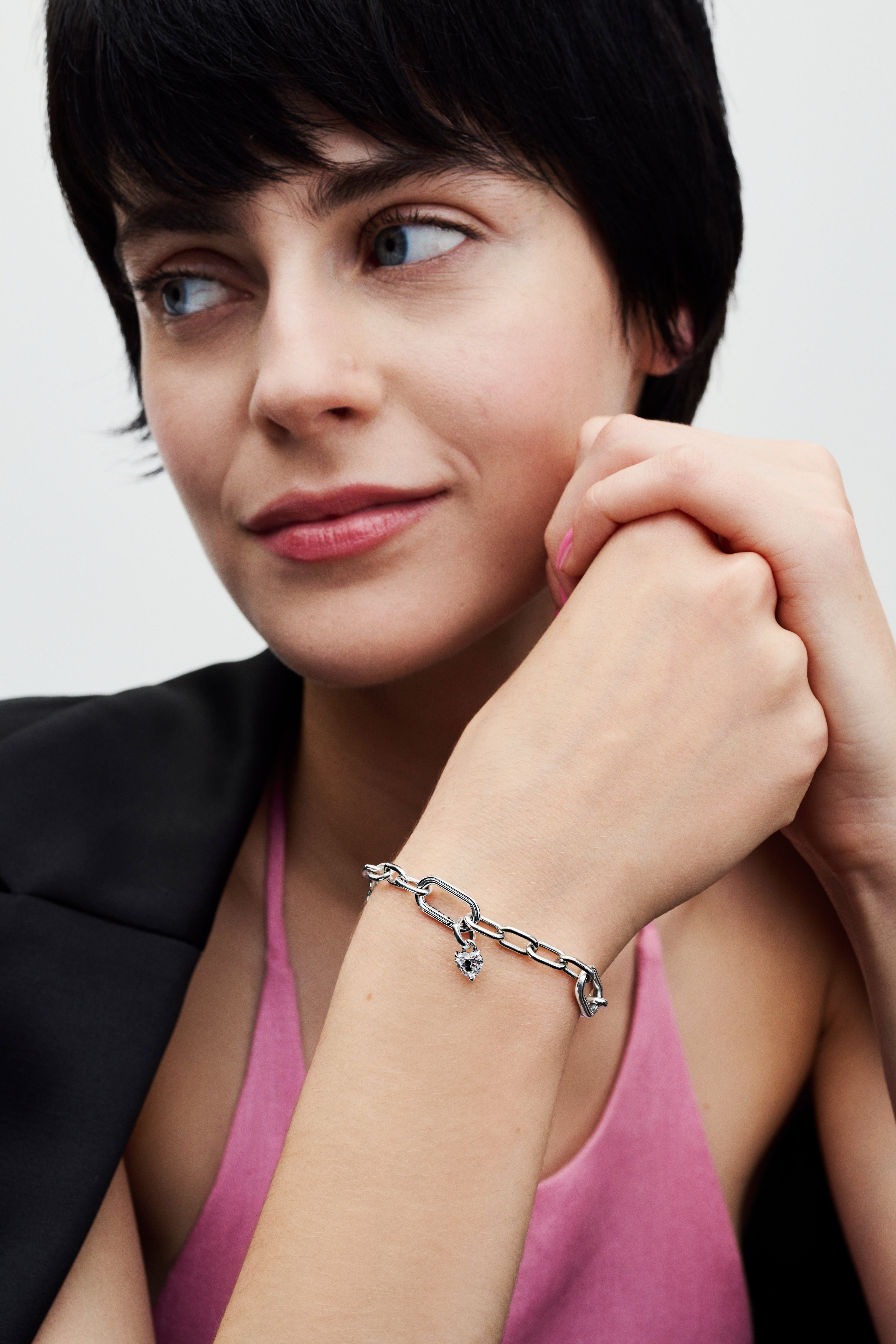 Keyhole Heart Sterling Silver Mini Dangle With Clear Cubic Zirconia And Black Enamel