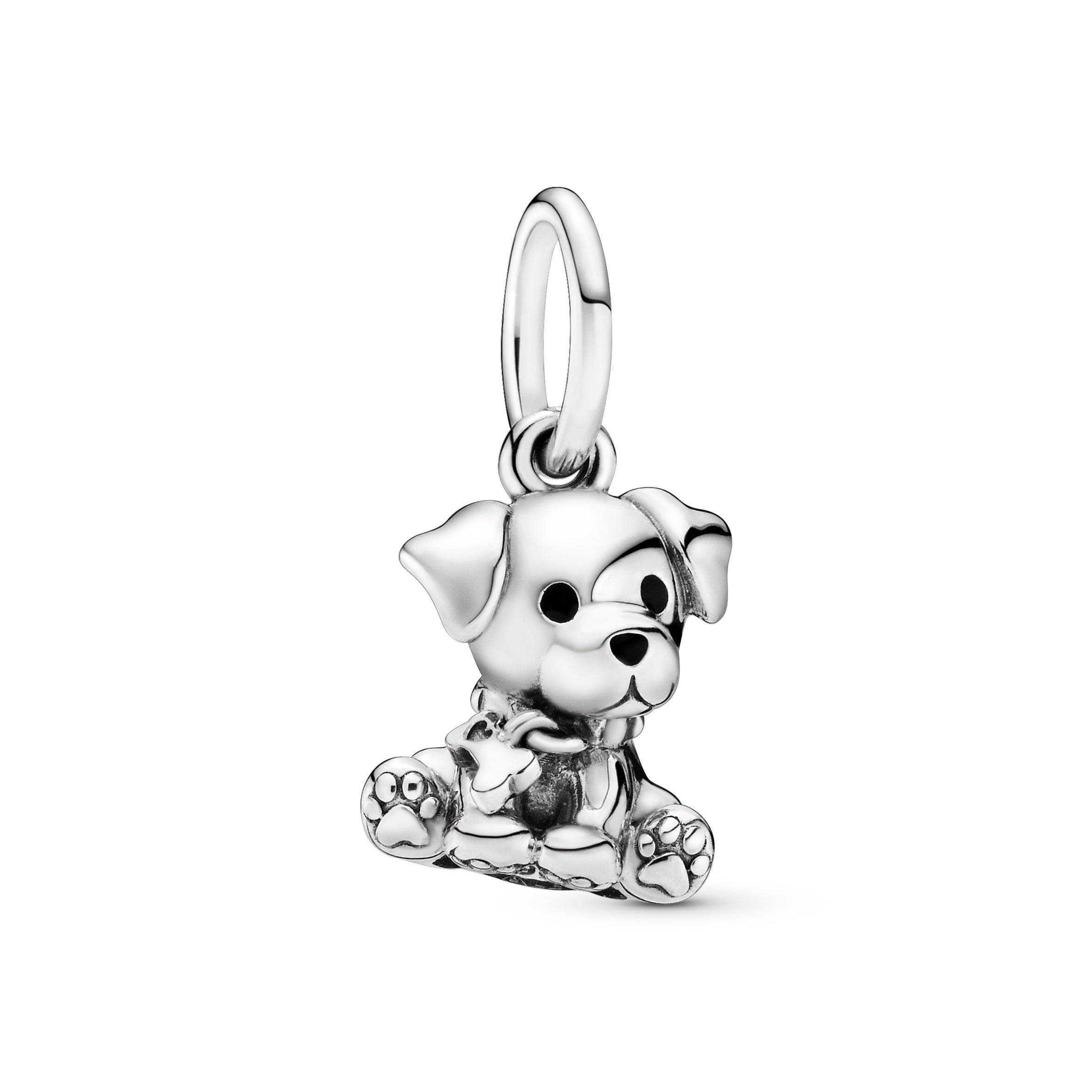 Labrador Dog Silver Dangle With Black Enamel
